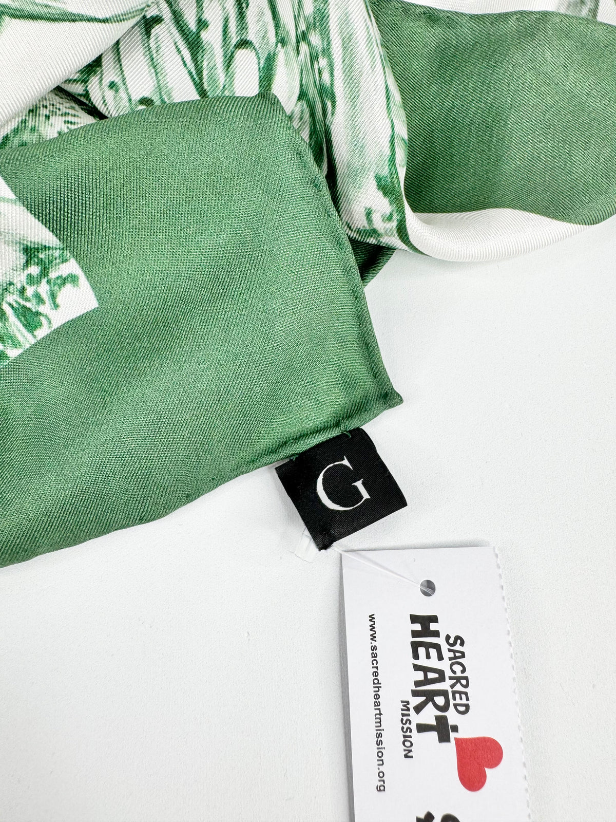 Green & White Safari Patterned Square Silk Scarf