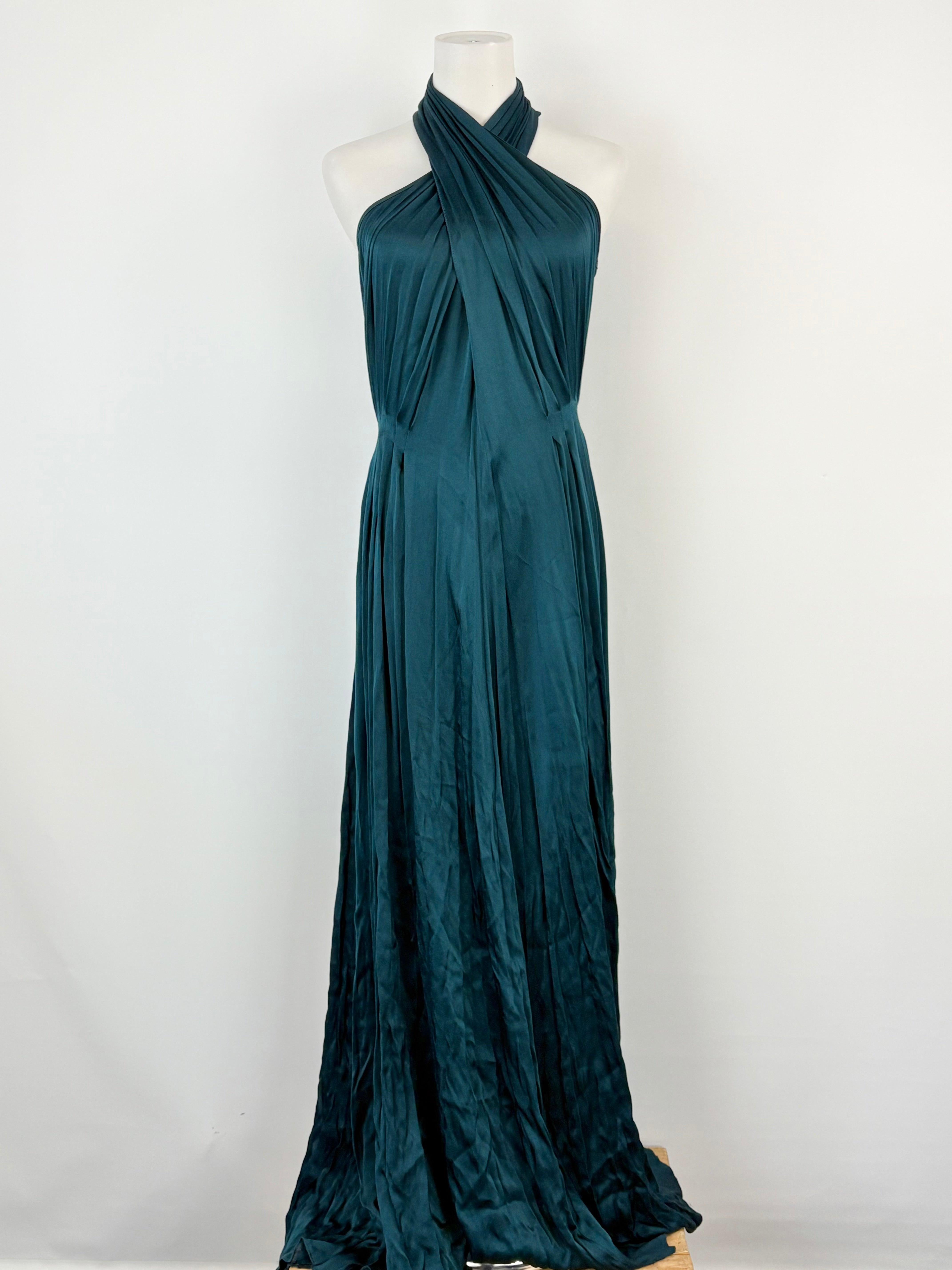 L'Agence Prussian Blue Cross-Strap Halter Neck Gown - AU6/8