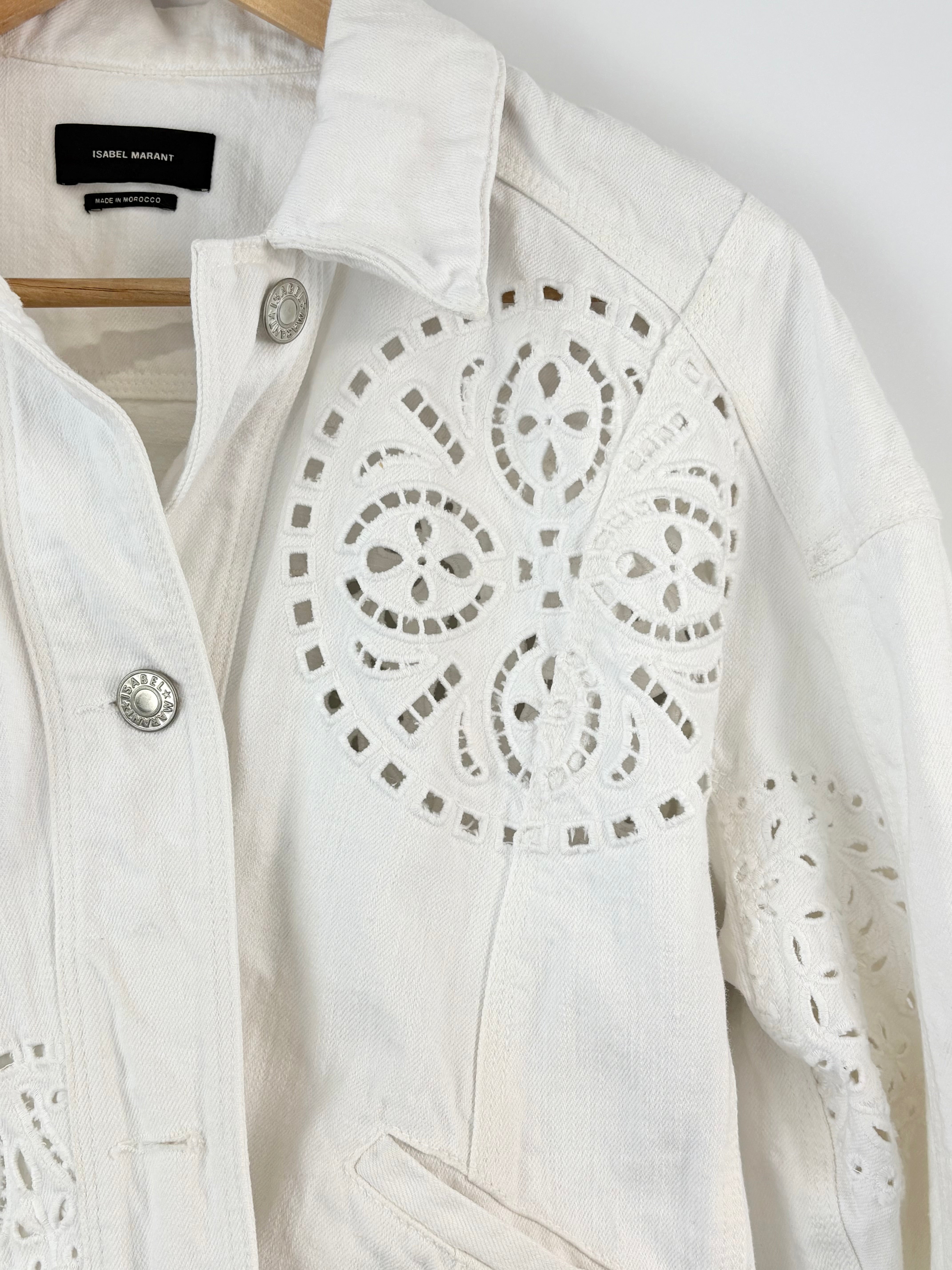 Isabel Marant White 'Rena' Broderie Denim Jacket - AU12