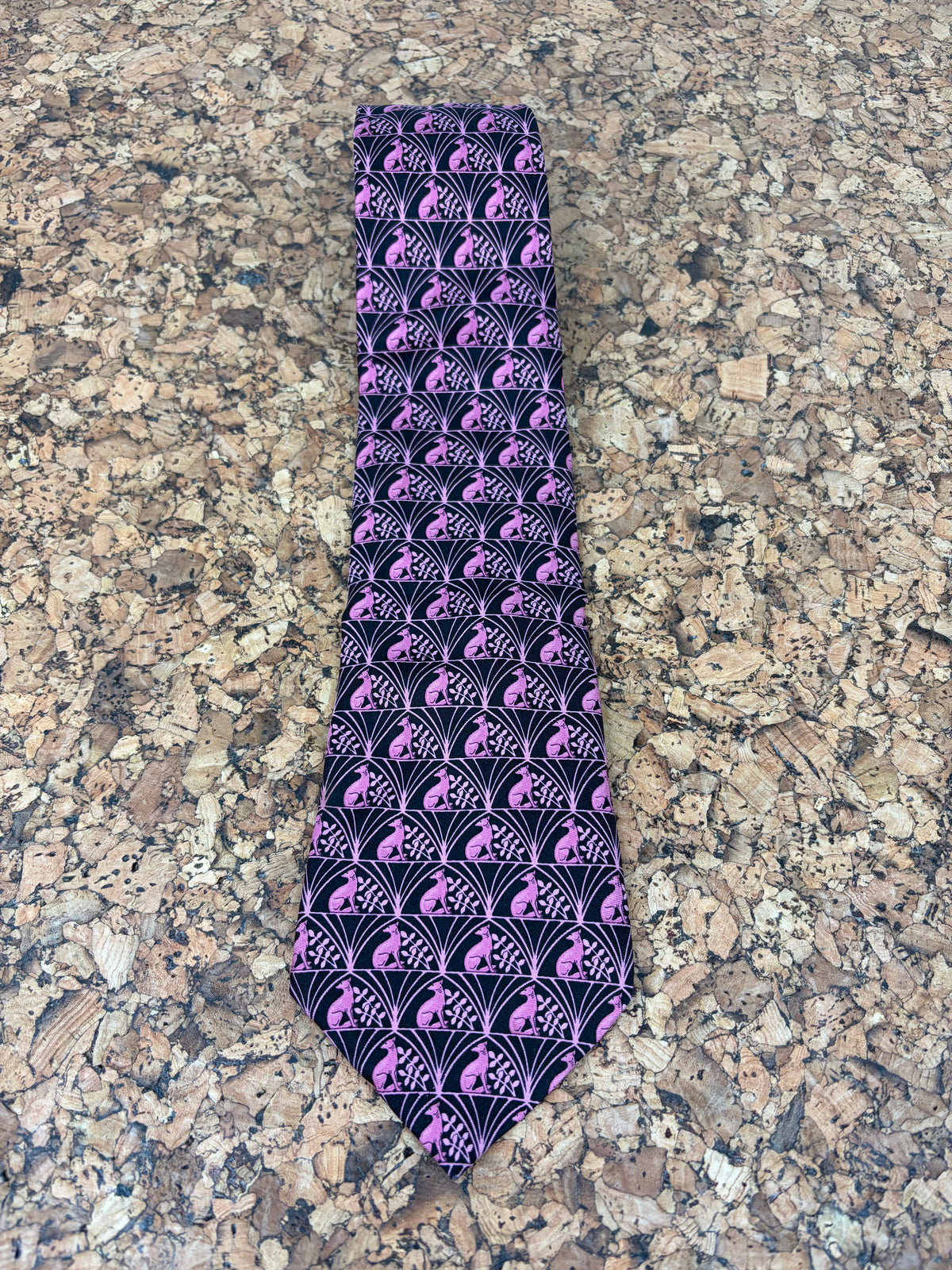 Lanvin Magenta & Black Canine Patterned Silk Tie