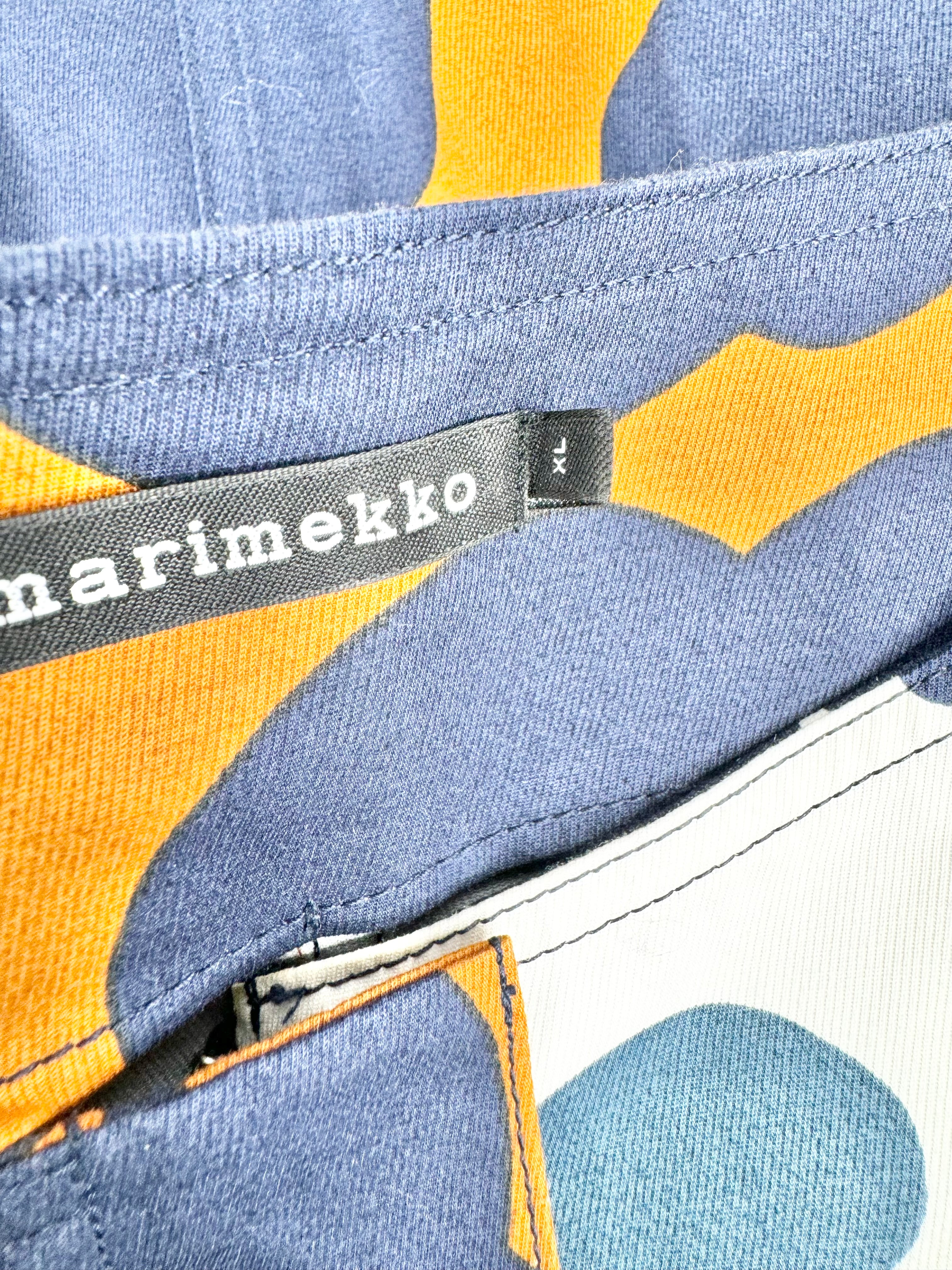 Marimekko Blue & Deep Orange Tahtimo Unikko Maxi Dress - XL