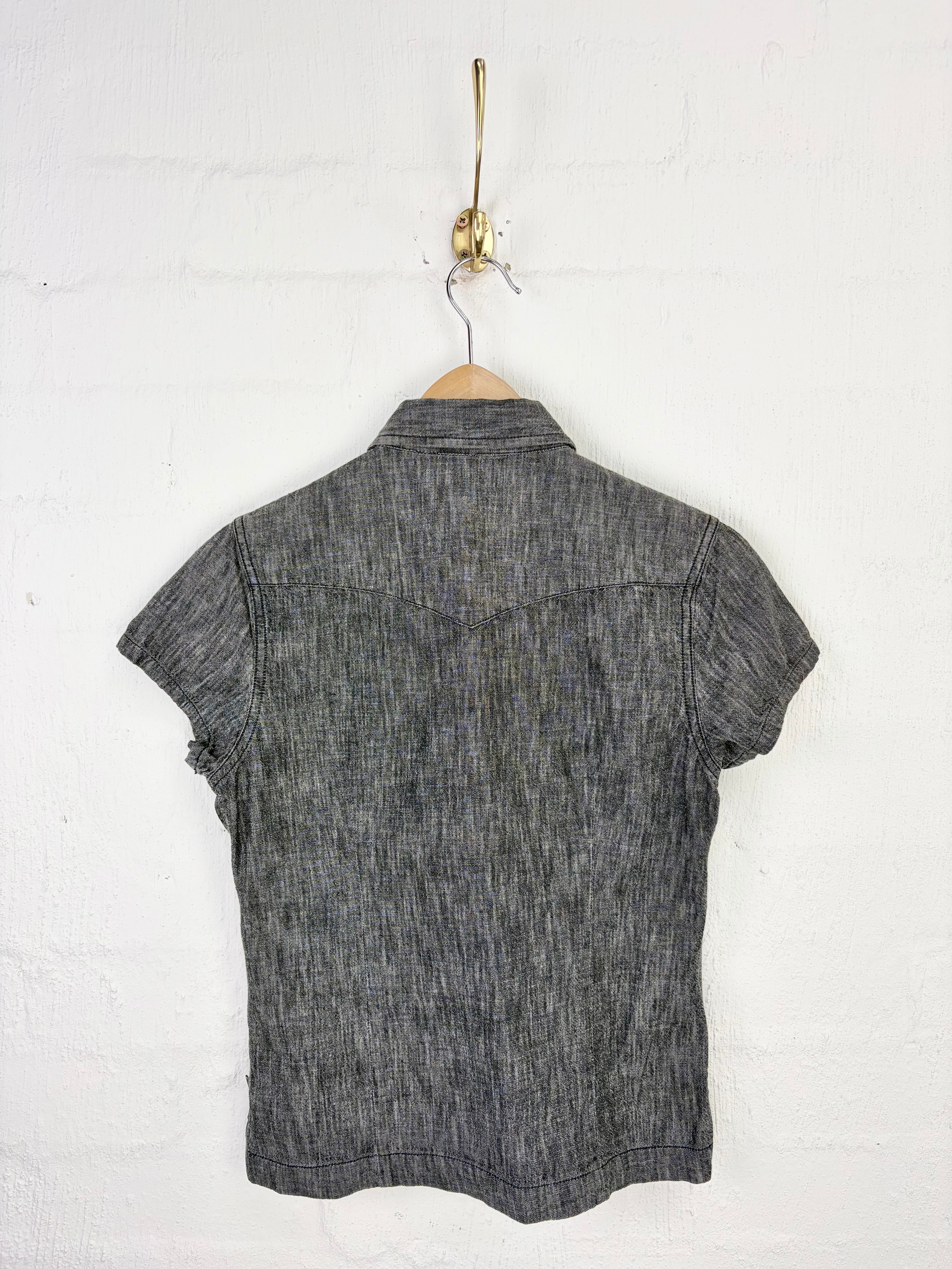 DKNY Jeans Grey Button Western Style Short Sleeve Blouse - AU8/10