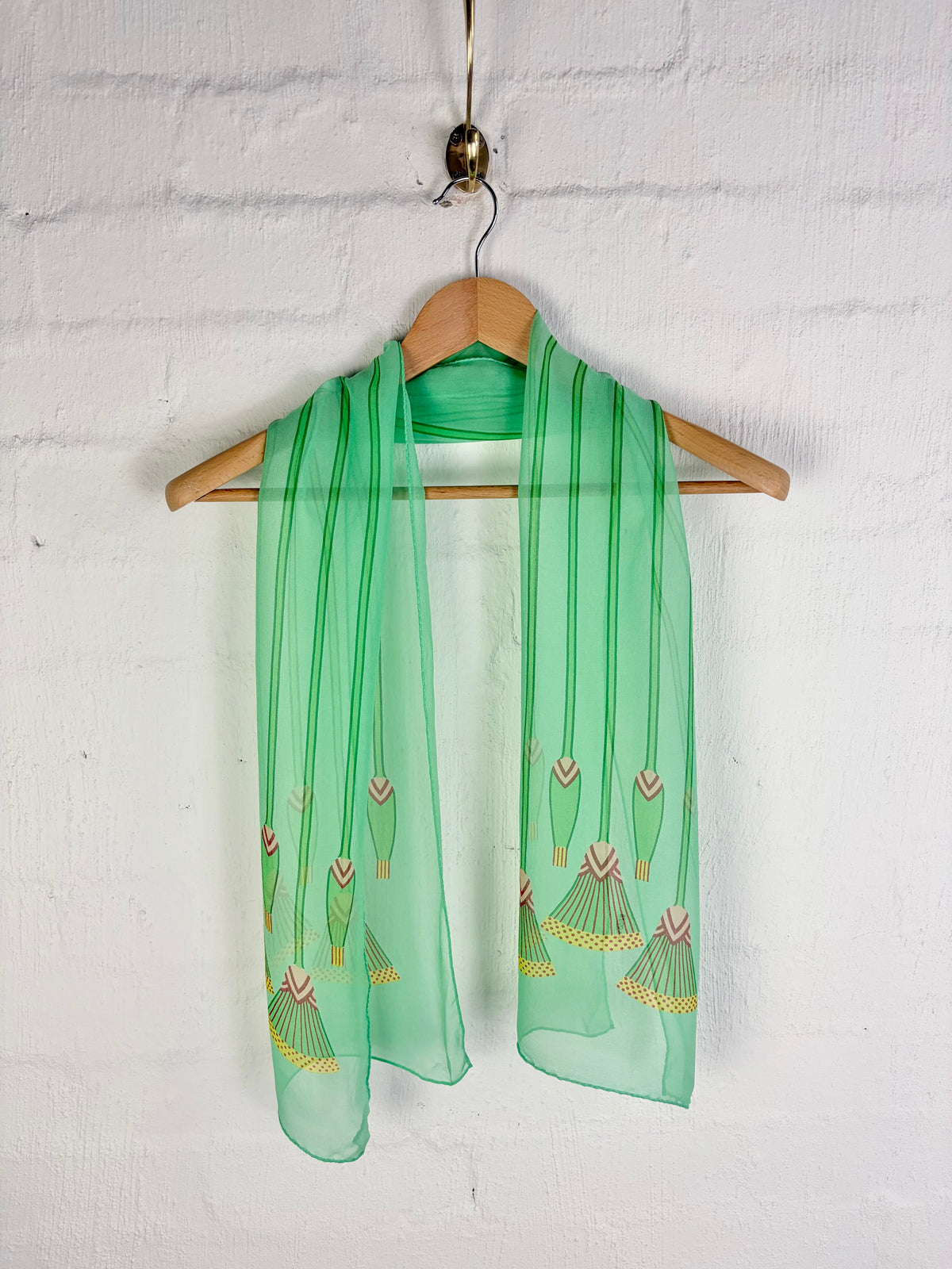 The British Museum Green Egyptian Lotus Flower Patterned Silk Scarf