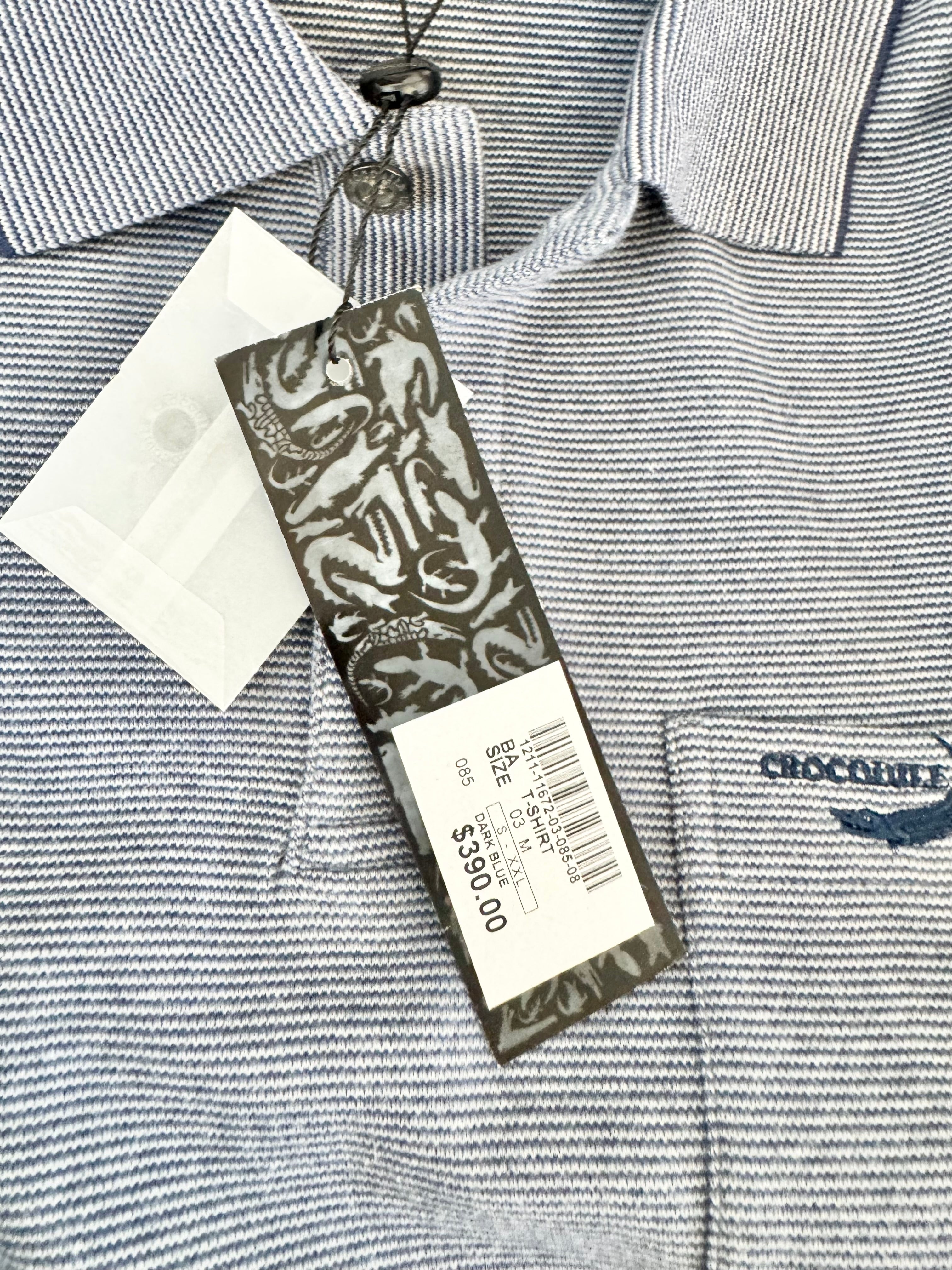 Crocodile Blue Striped Long Sleeve Polo NWT - M