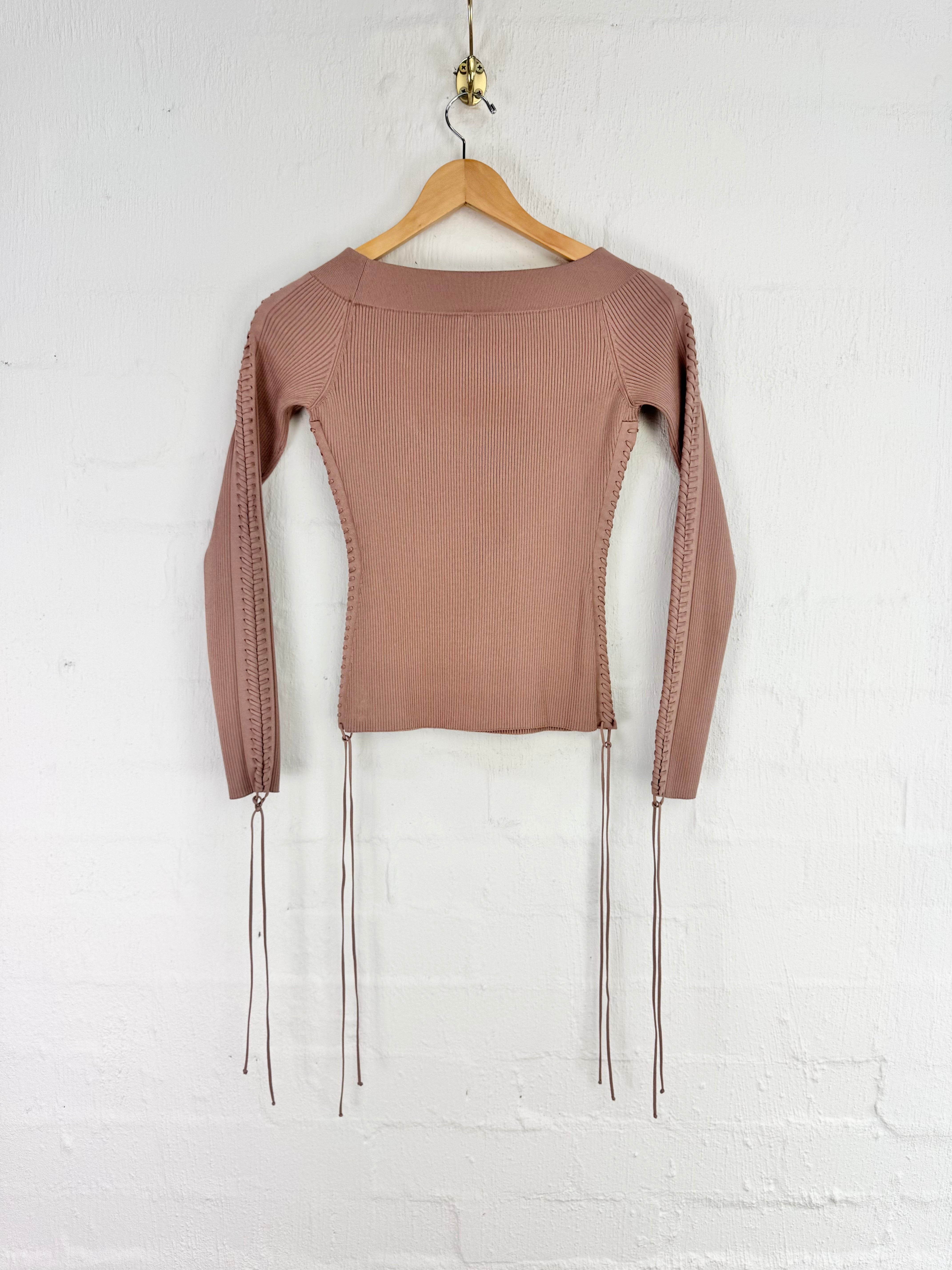 Dolce and Gabbana Pink Ribbed Lace Up Top - AU12
