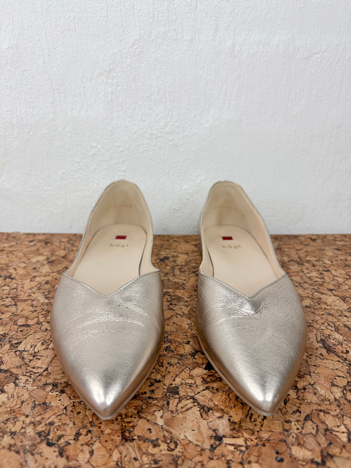 Hogl Metallic Rose Gold Pointed Toe Ballet Flats - EU38