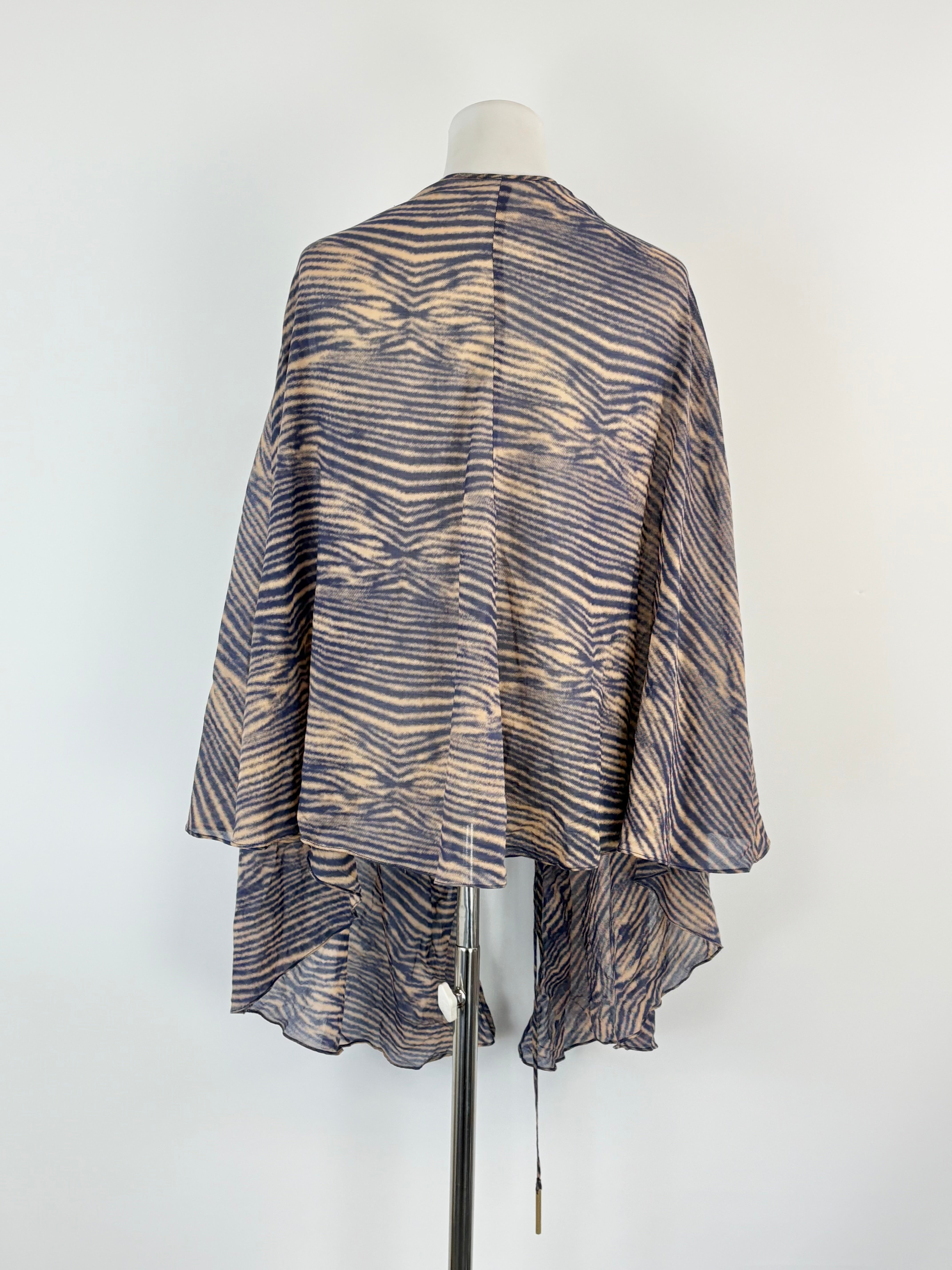 Zimmermann Navy & Blush Sheer Zebra-Print Cape - AU6/8