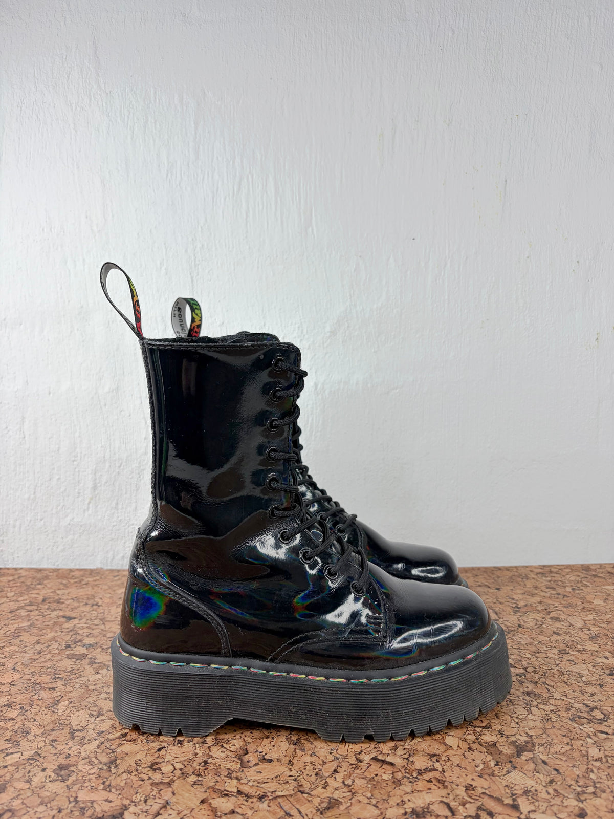 Dr. Martens Jadon Hi Rainbow Black Patent Boots - EU39