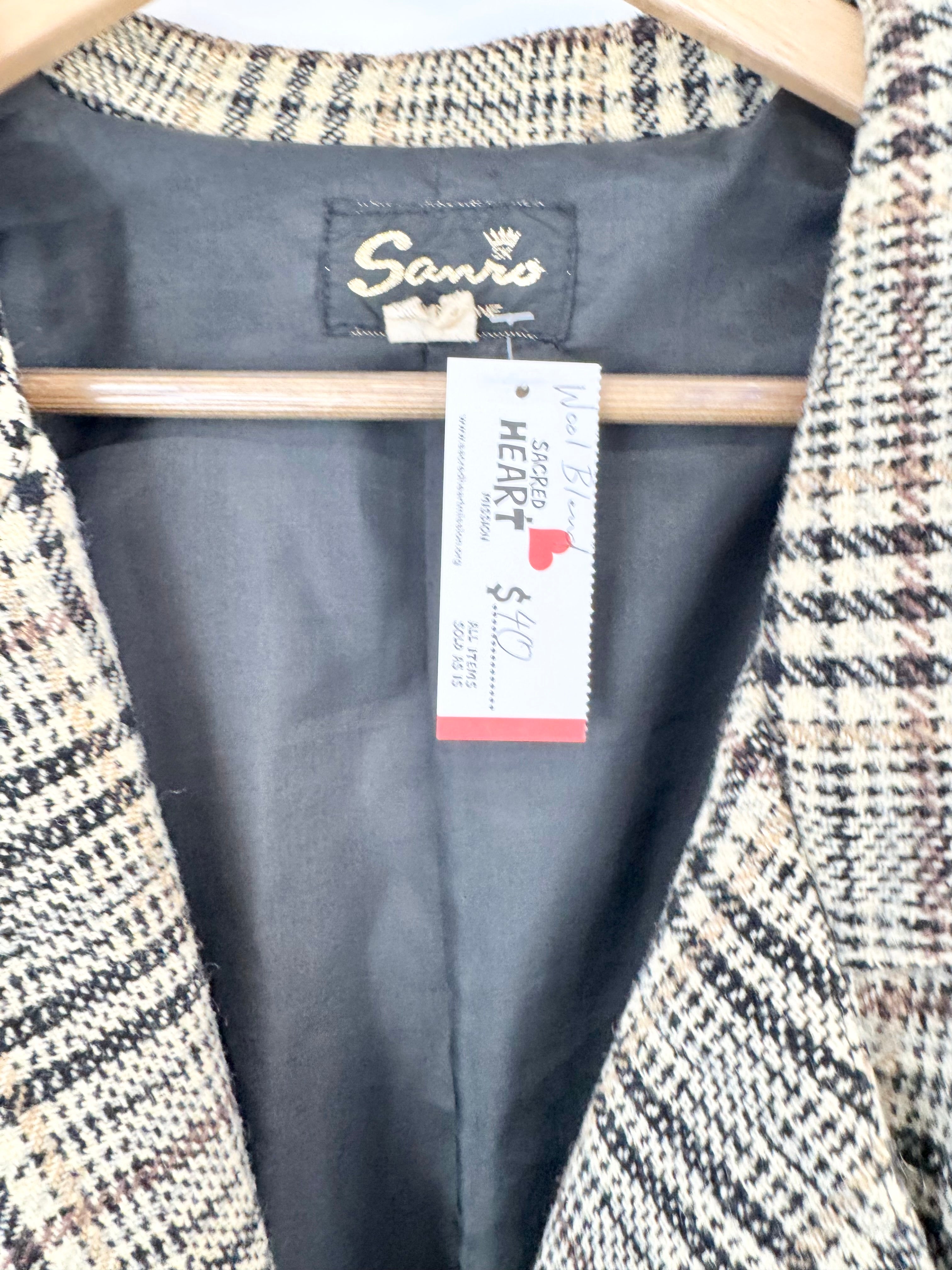 Vintage Wool Blend Cream Glen Plaid Blazer - AU16