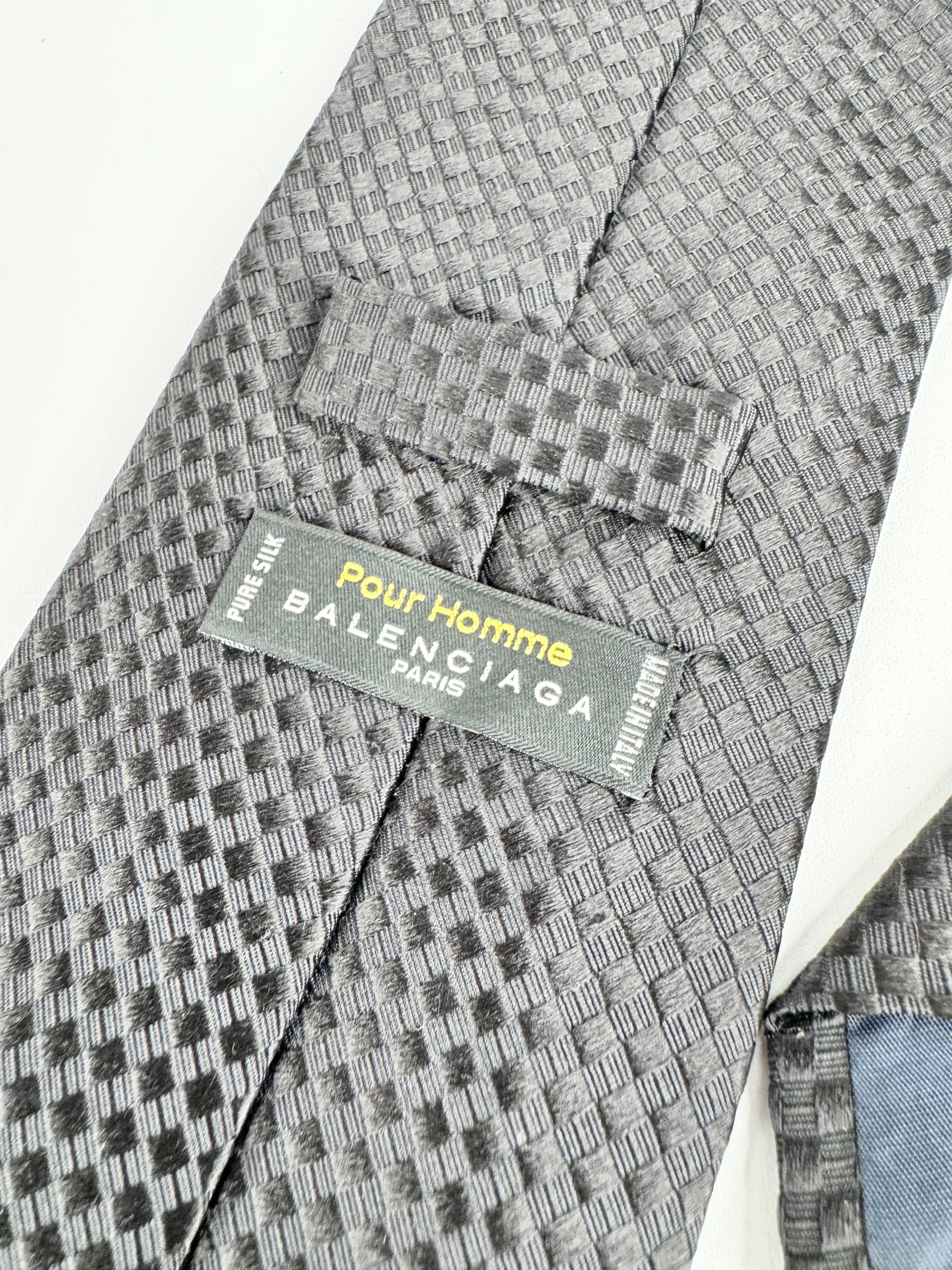 Balenciaga Black Silk Checkered Tie