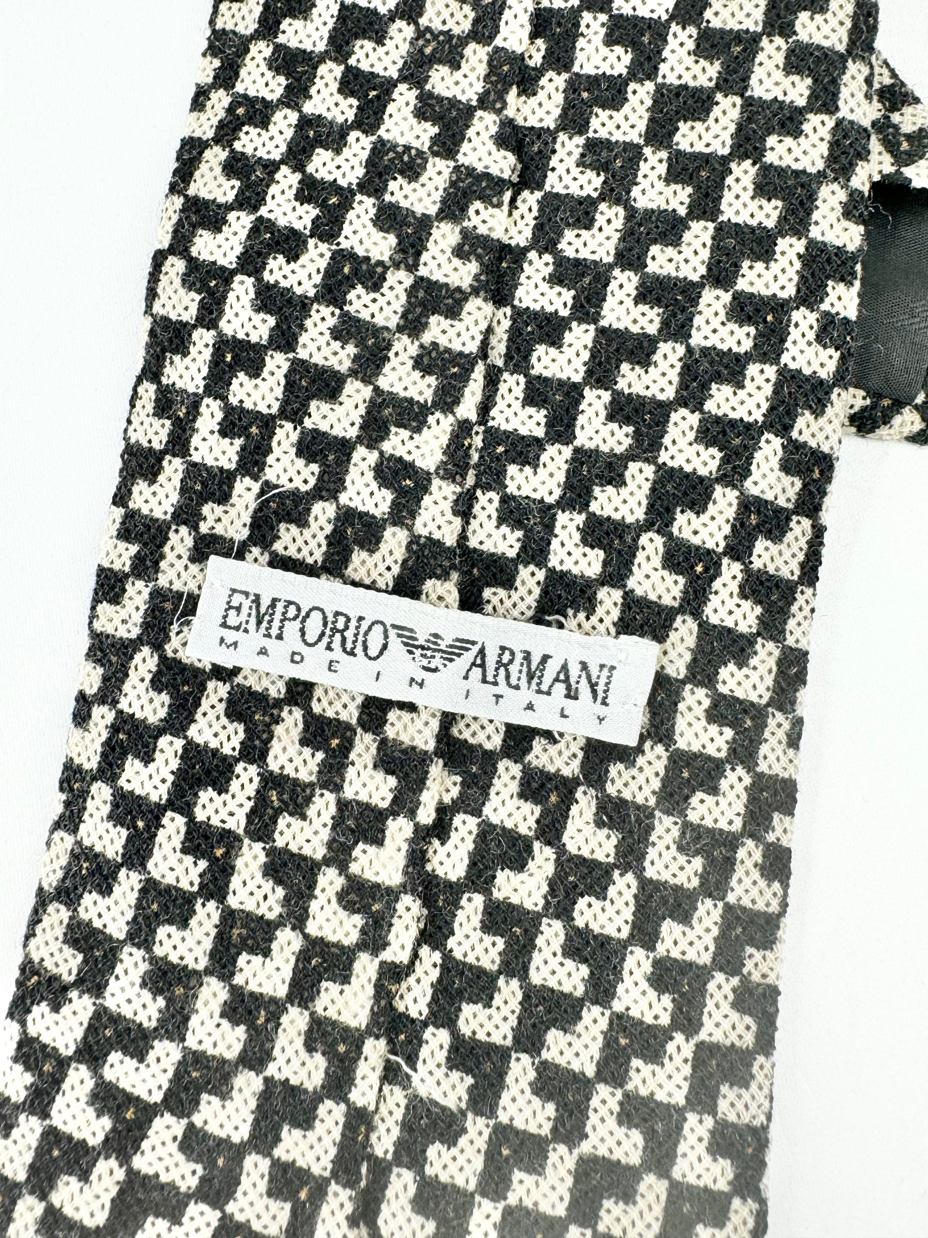 Vintage Emporio Armani Black & White Patterned Wool Tie