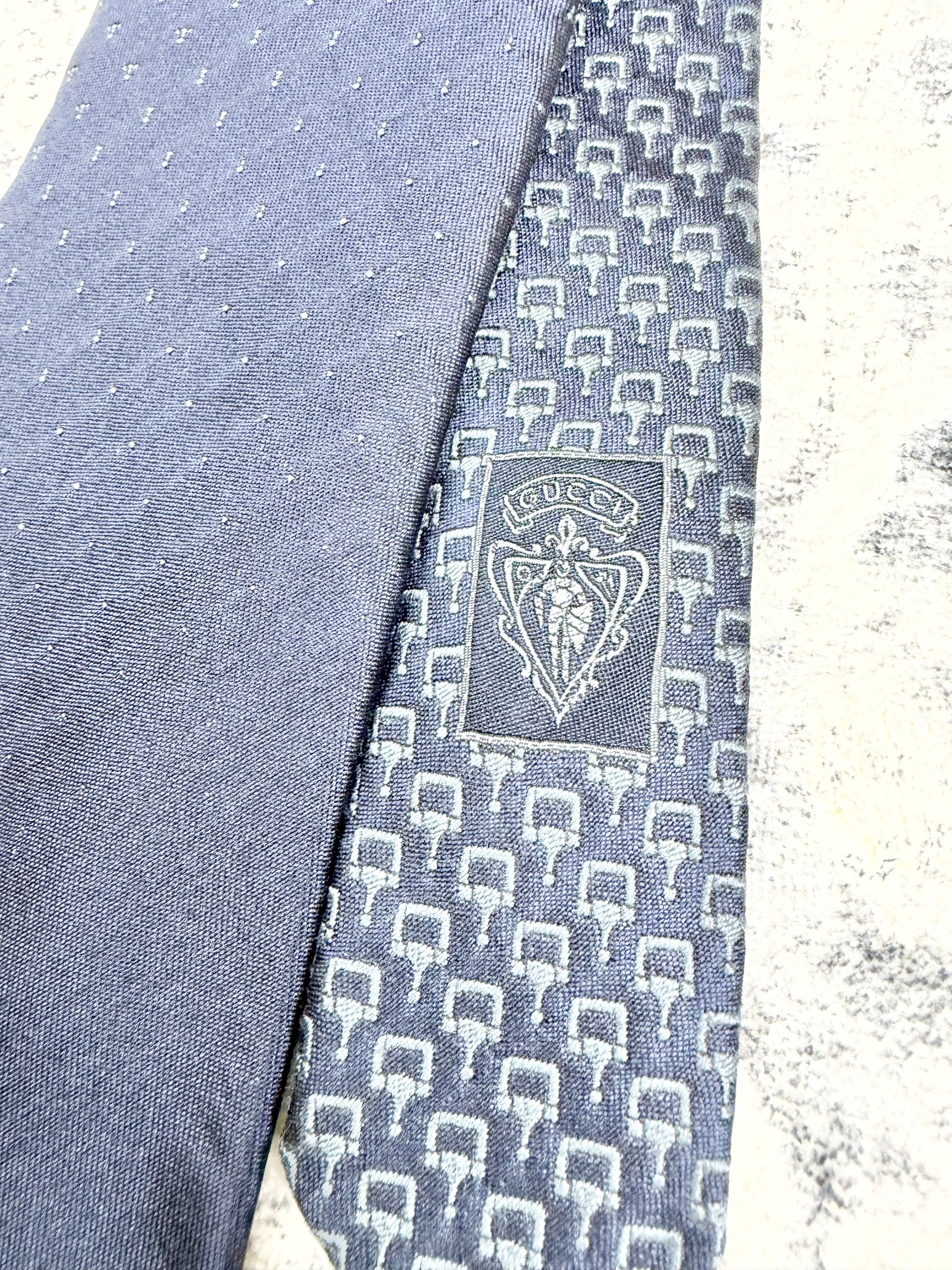 Gucci Navy and Pale Blue Patterned Tie