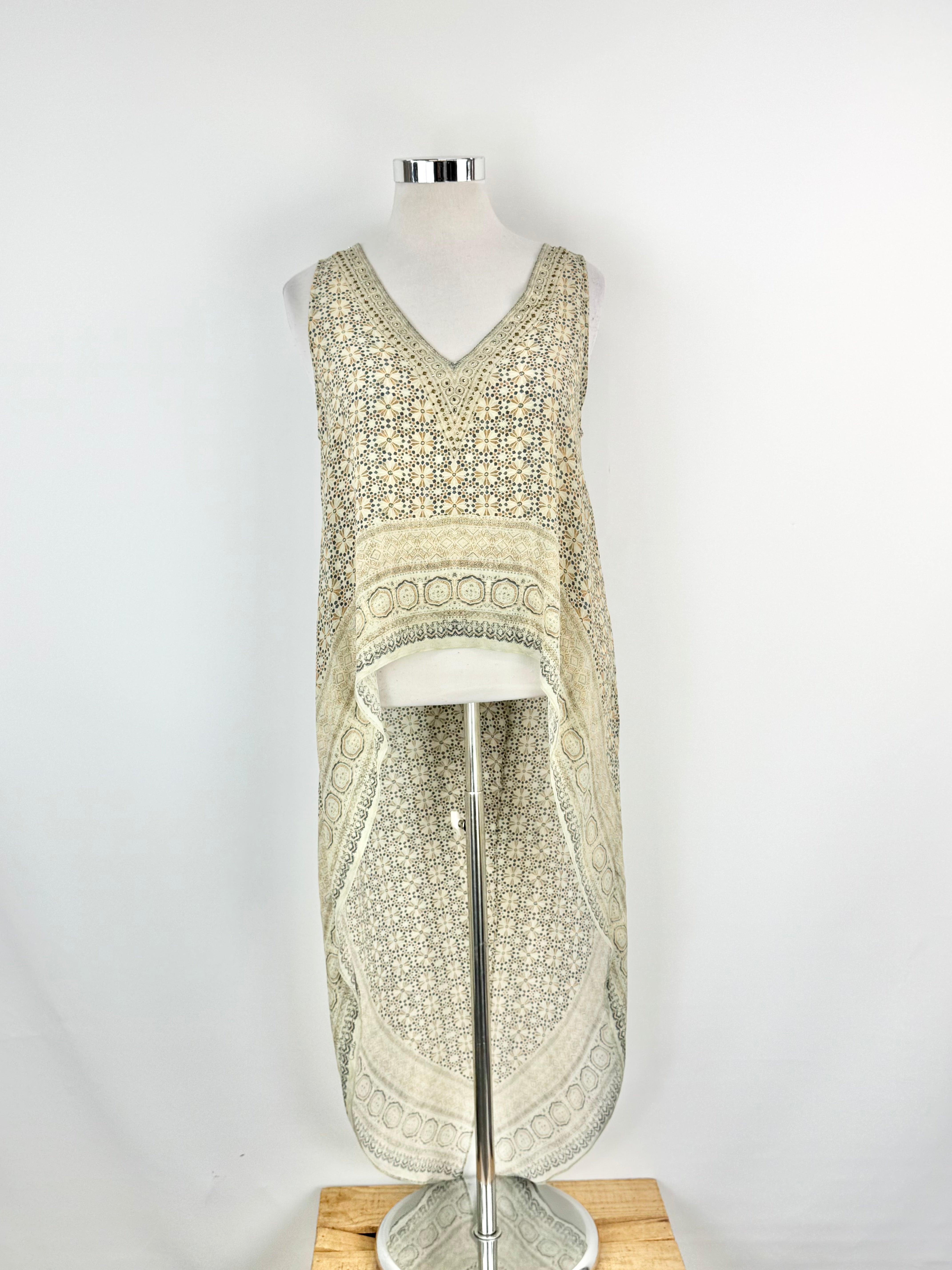 Camilla Blue & Grey Mosaic Pattern Silk Vest - AU12/14/15