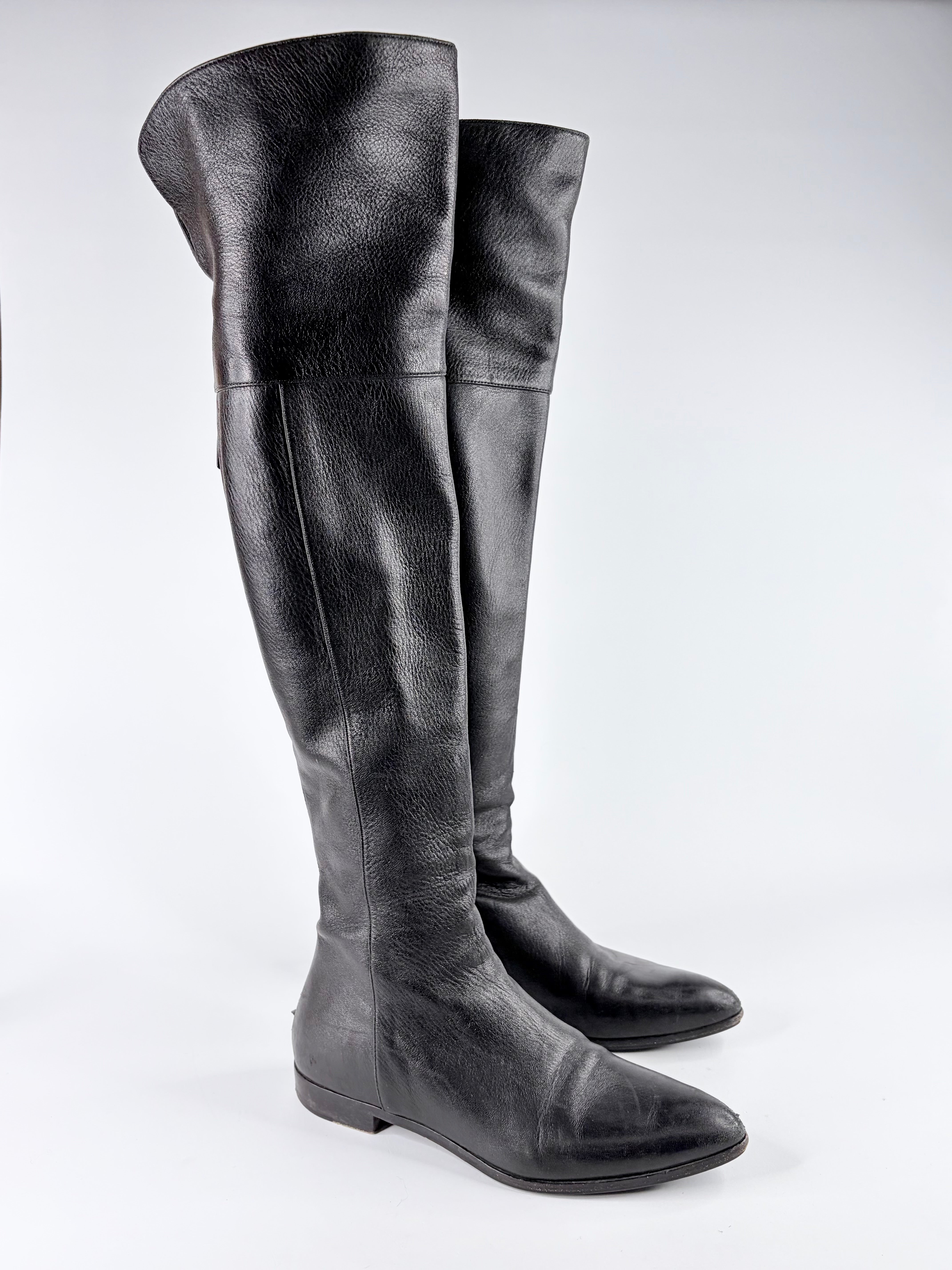 Prada Black Leather Thigh High Riding Boots - EU38