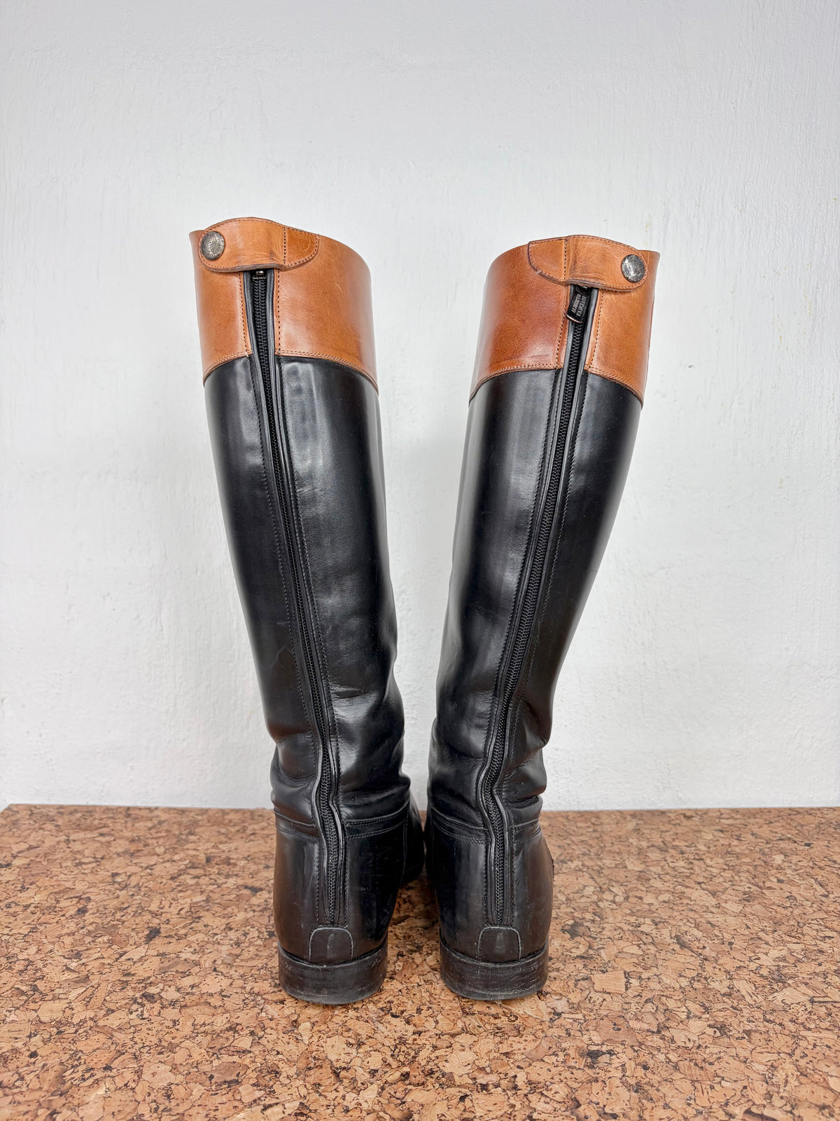 Alberto Fasciani Black & Tan Leather Riding Boots - EU39