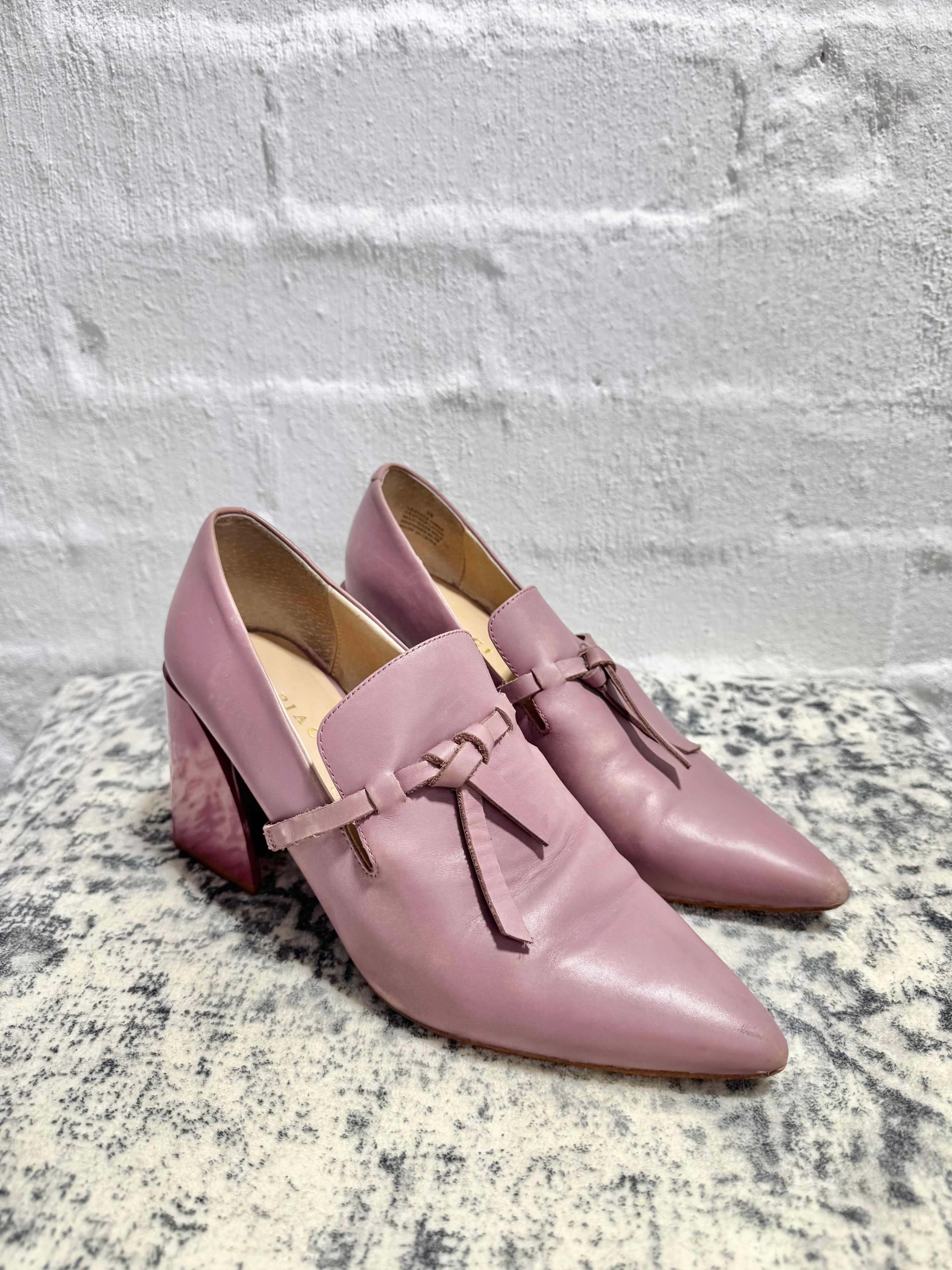 Mi Piaci Dusty Pink Leather Pointed Toe Block Heel Pumps - EU39