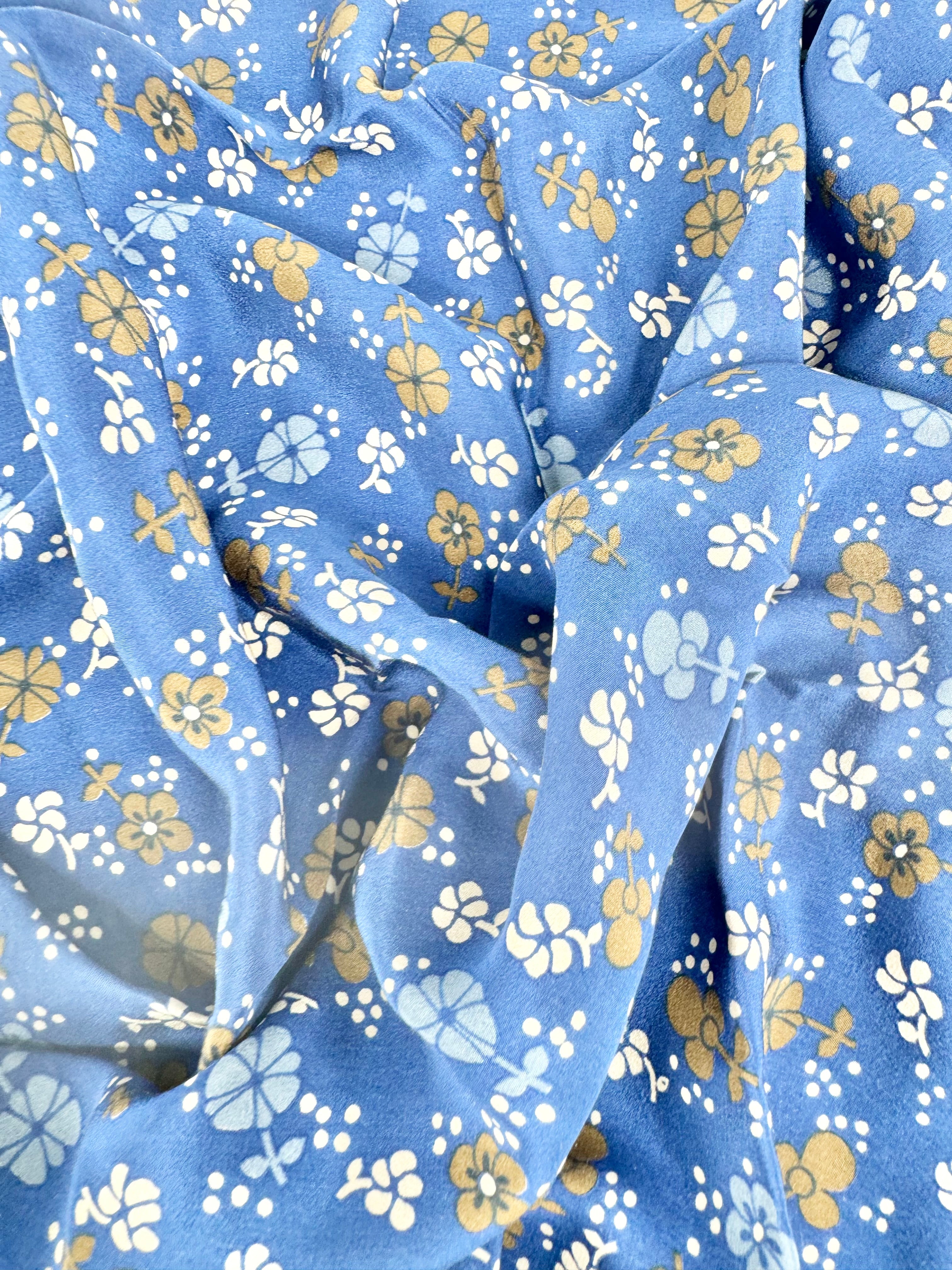 Jaeger London Blue Floral Silk Scarf