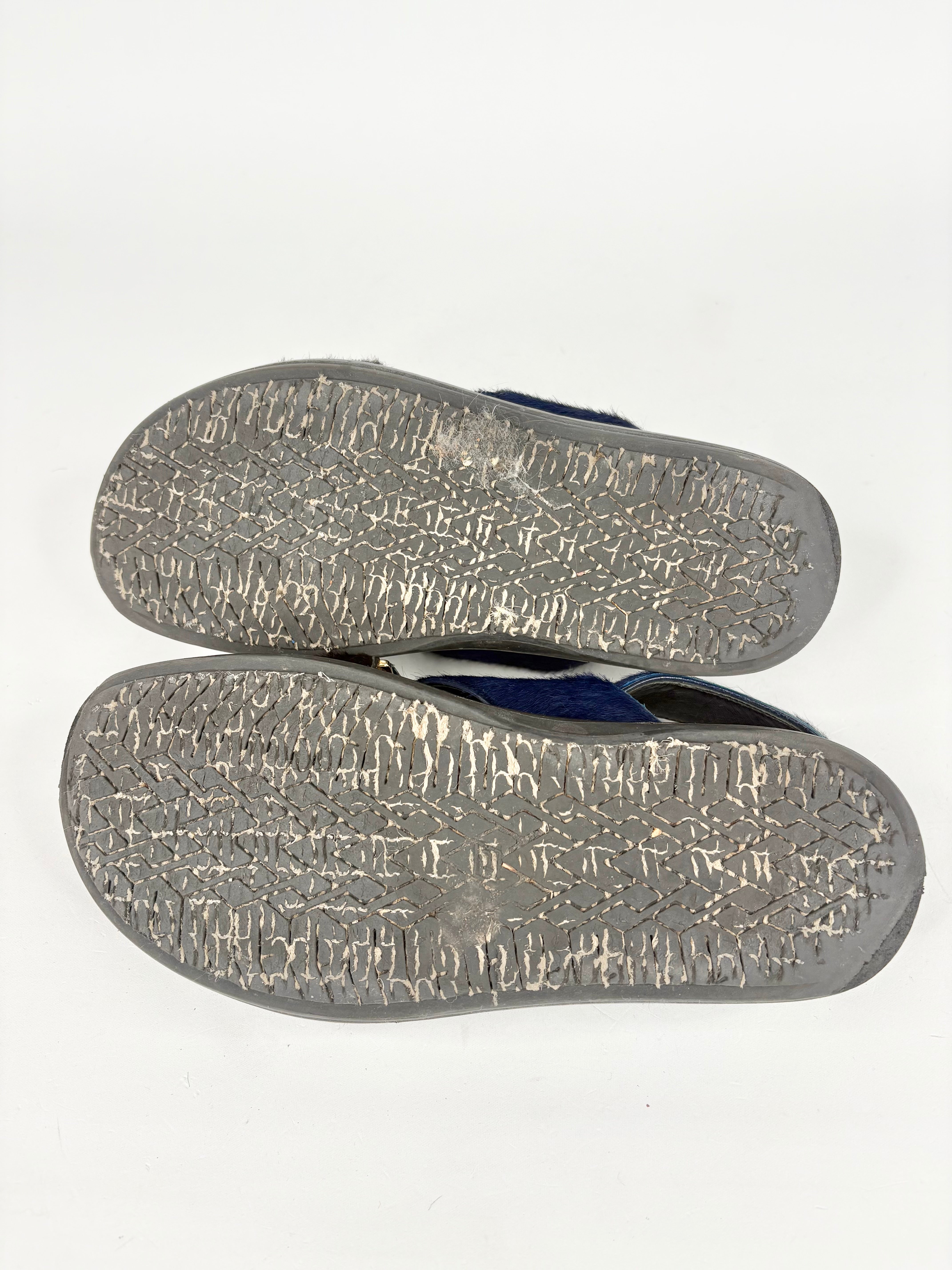 Marni Electric Blue Faux-Fur Strap 'Fussbett' Sandals - EU37