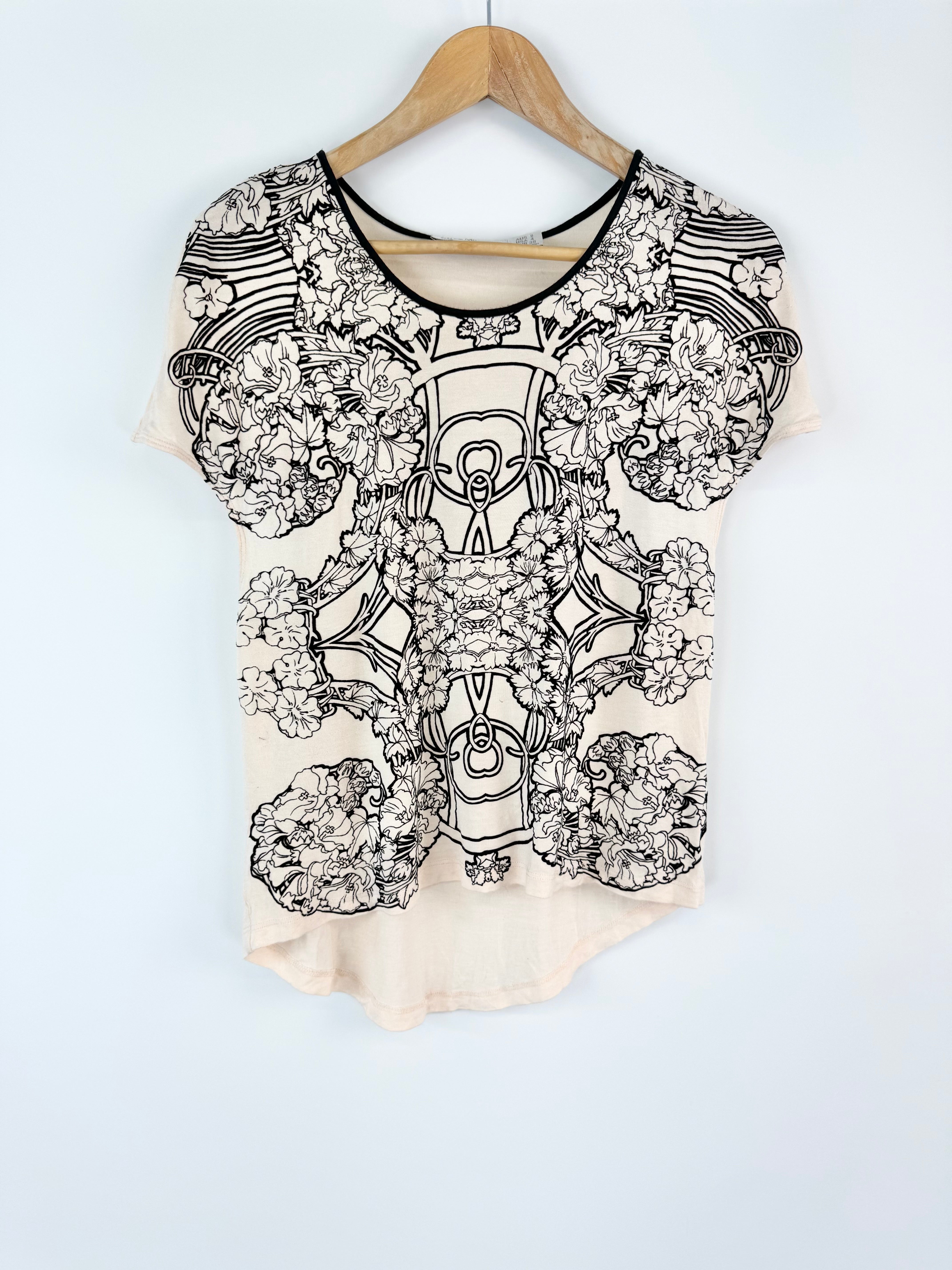 Alice McCall Pale Pink Black Floral Pattern Top - AU8