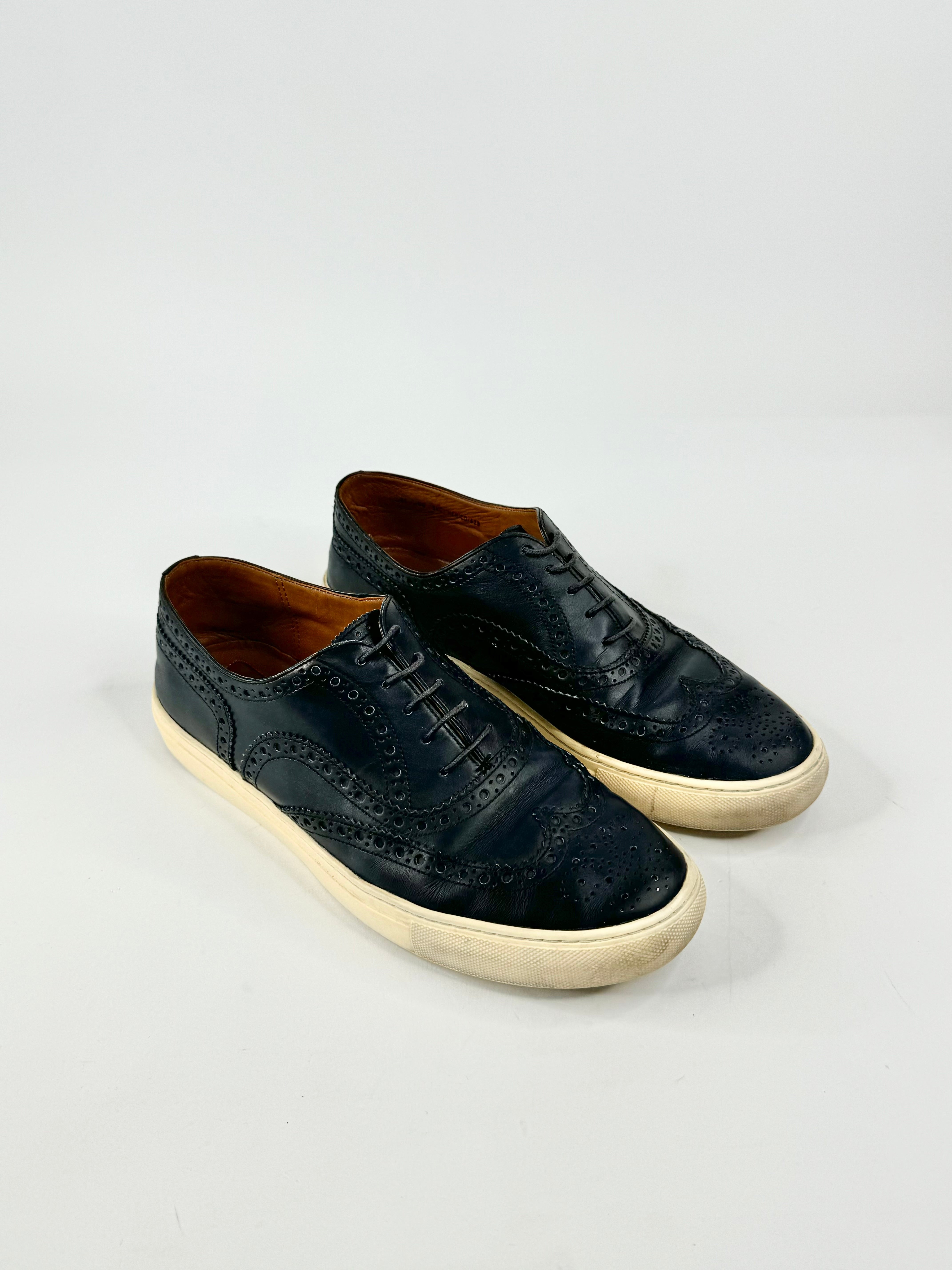 Bally Navy Blue Brogue Leather Sneakers - US9D