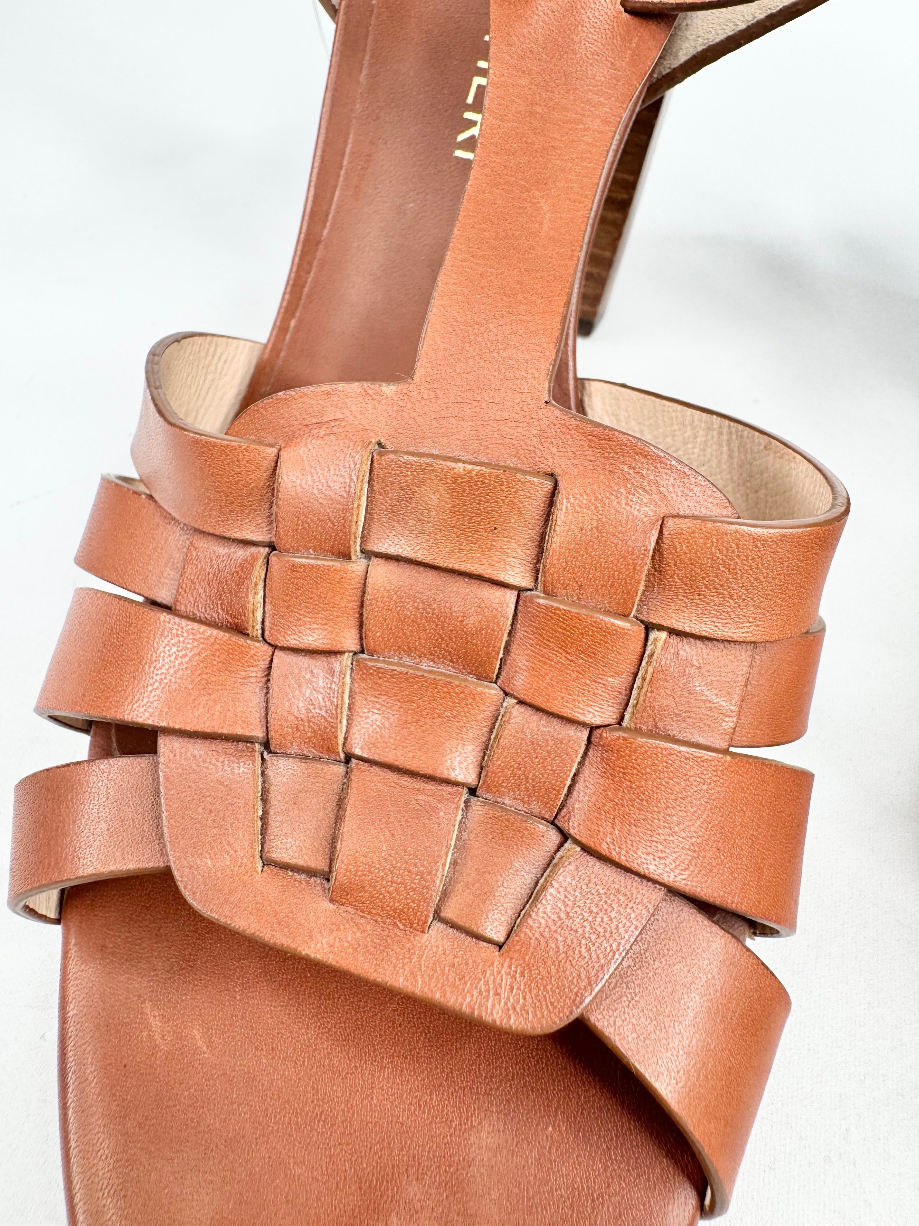 Bianca Buccheri Deep Tan Peep Toe Woven Heels - EU40