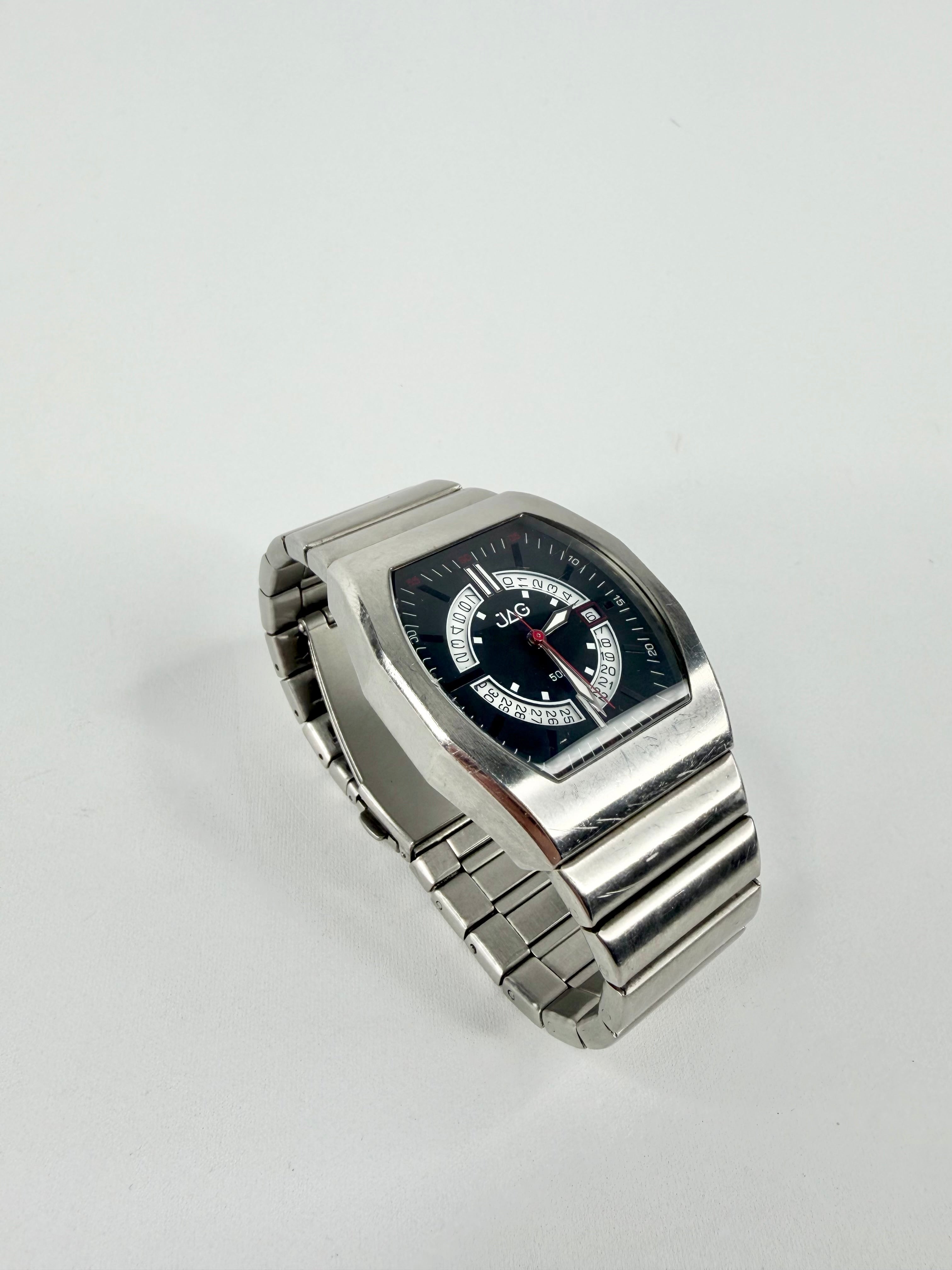 Jag Silver Stainless Steel Retro-Futuristic Black Dial Watch