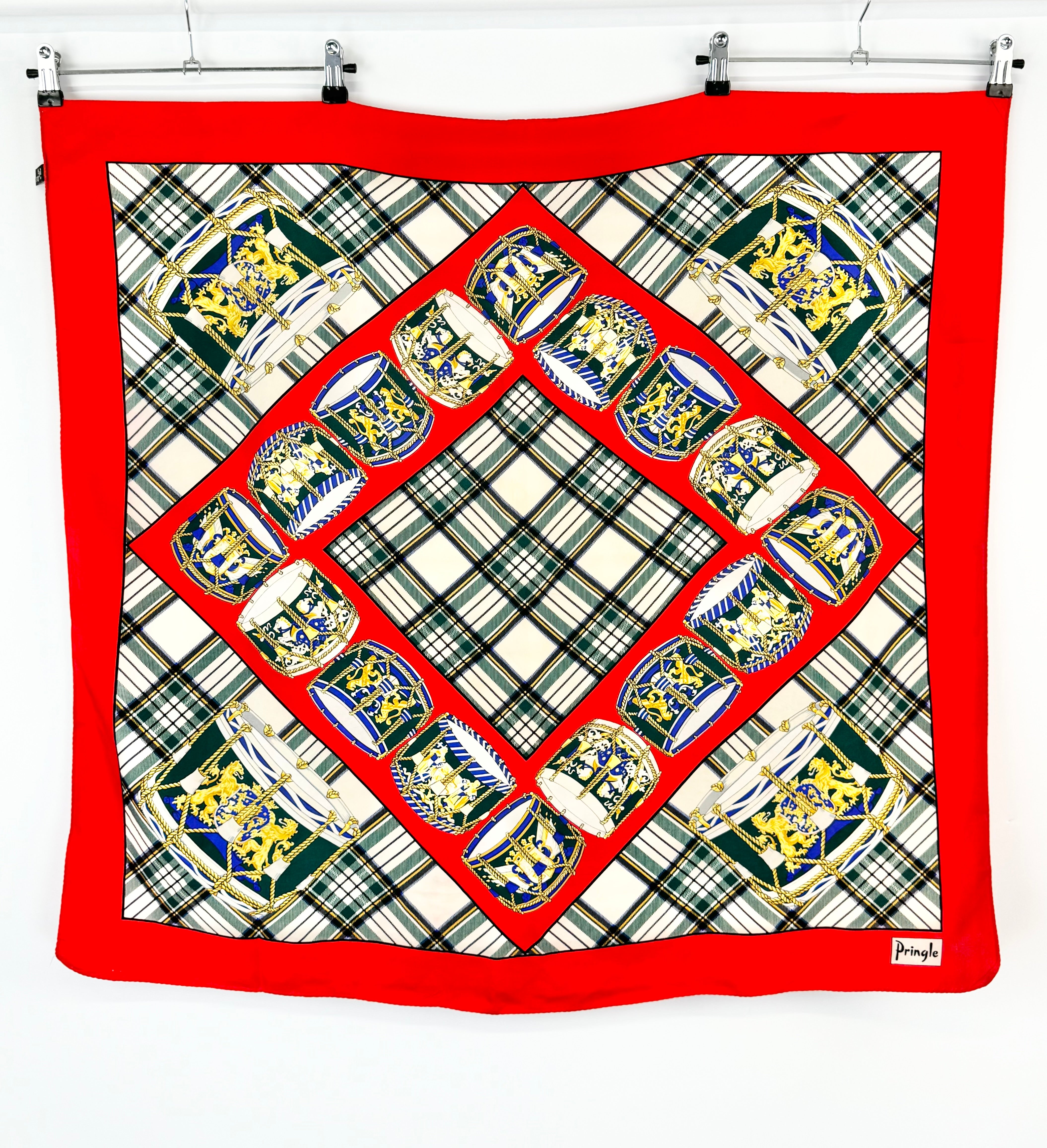 Pringle Cream, Crimson & Tartan Silk Scarf