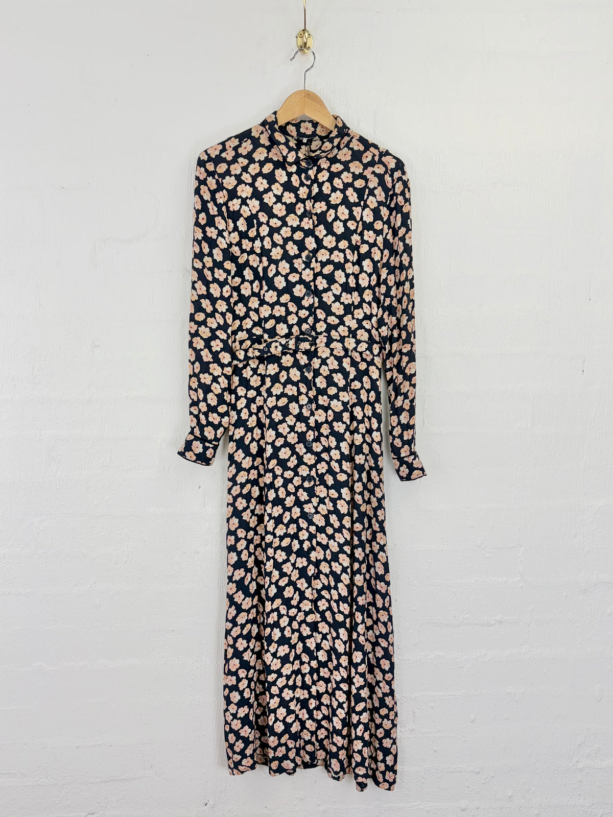 Ganni Montrose Crepe Navy Blue Floral Long Sleeve Maxi Dress - AU10/12