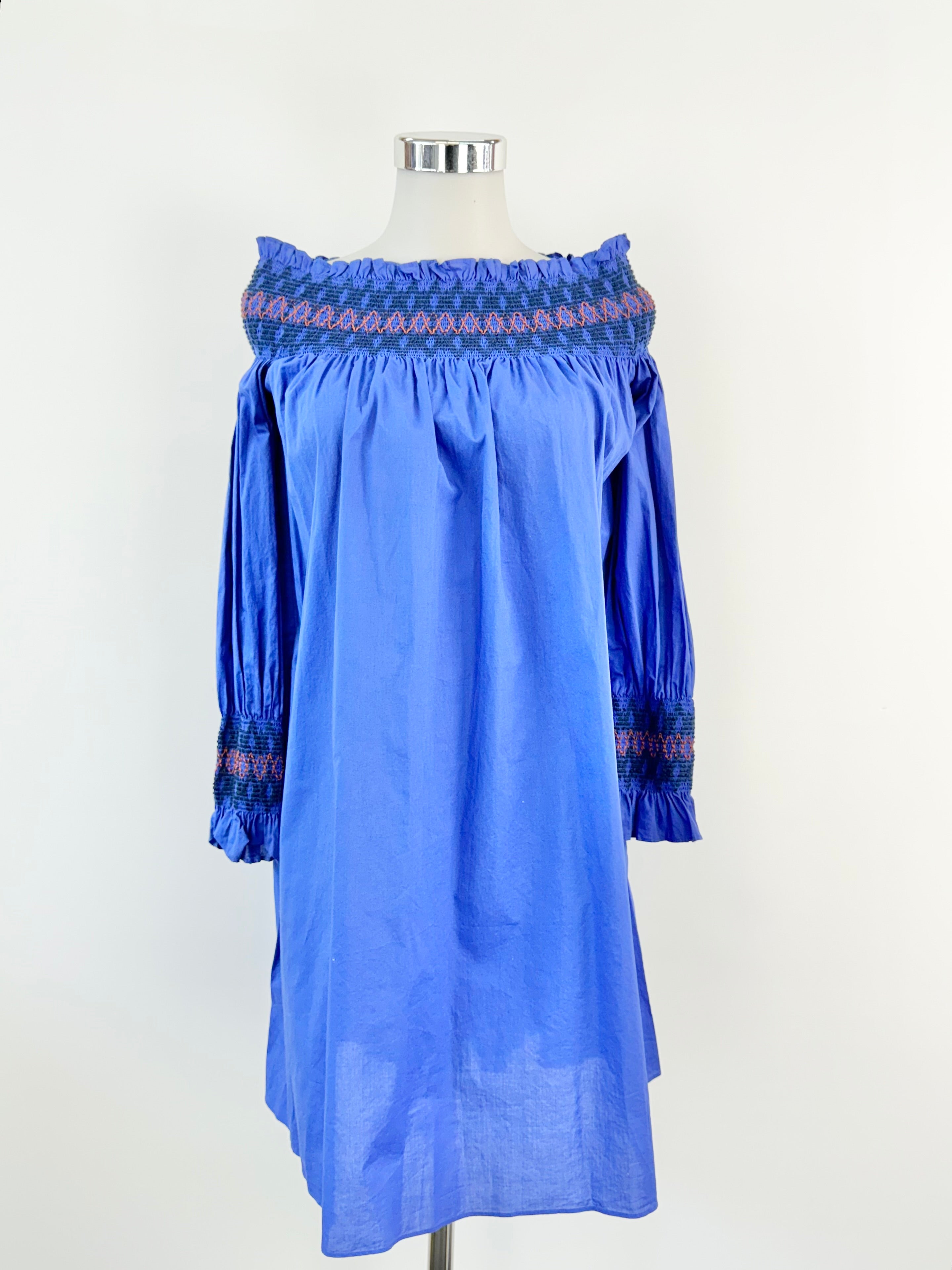 Maje Blue Off The Shoulder Shirred Mini Dress - AU8