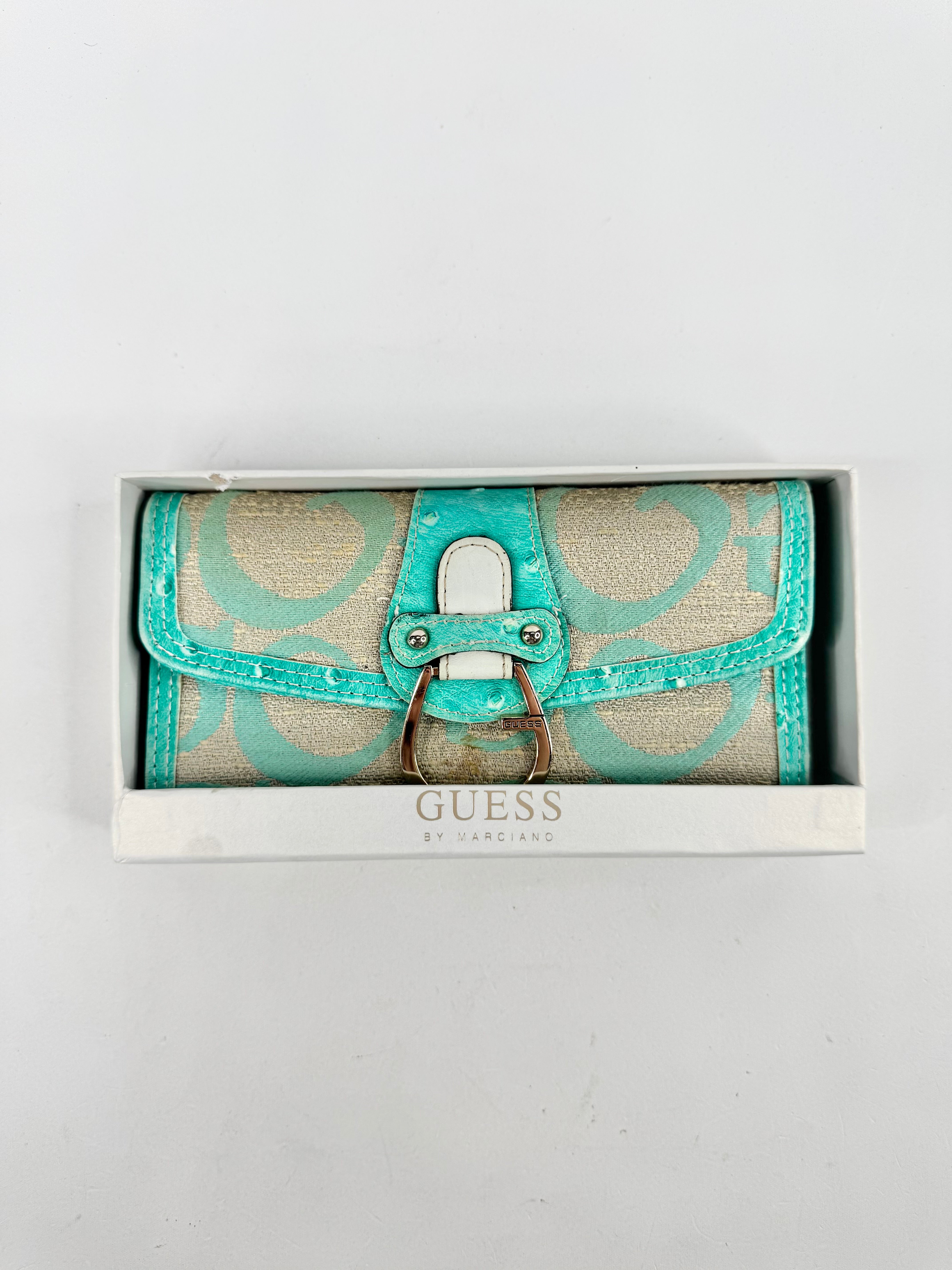 Guess Aqua & Gold Woven Wallet