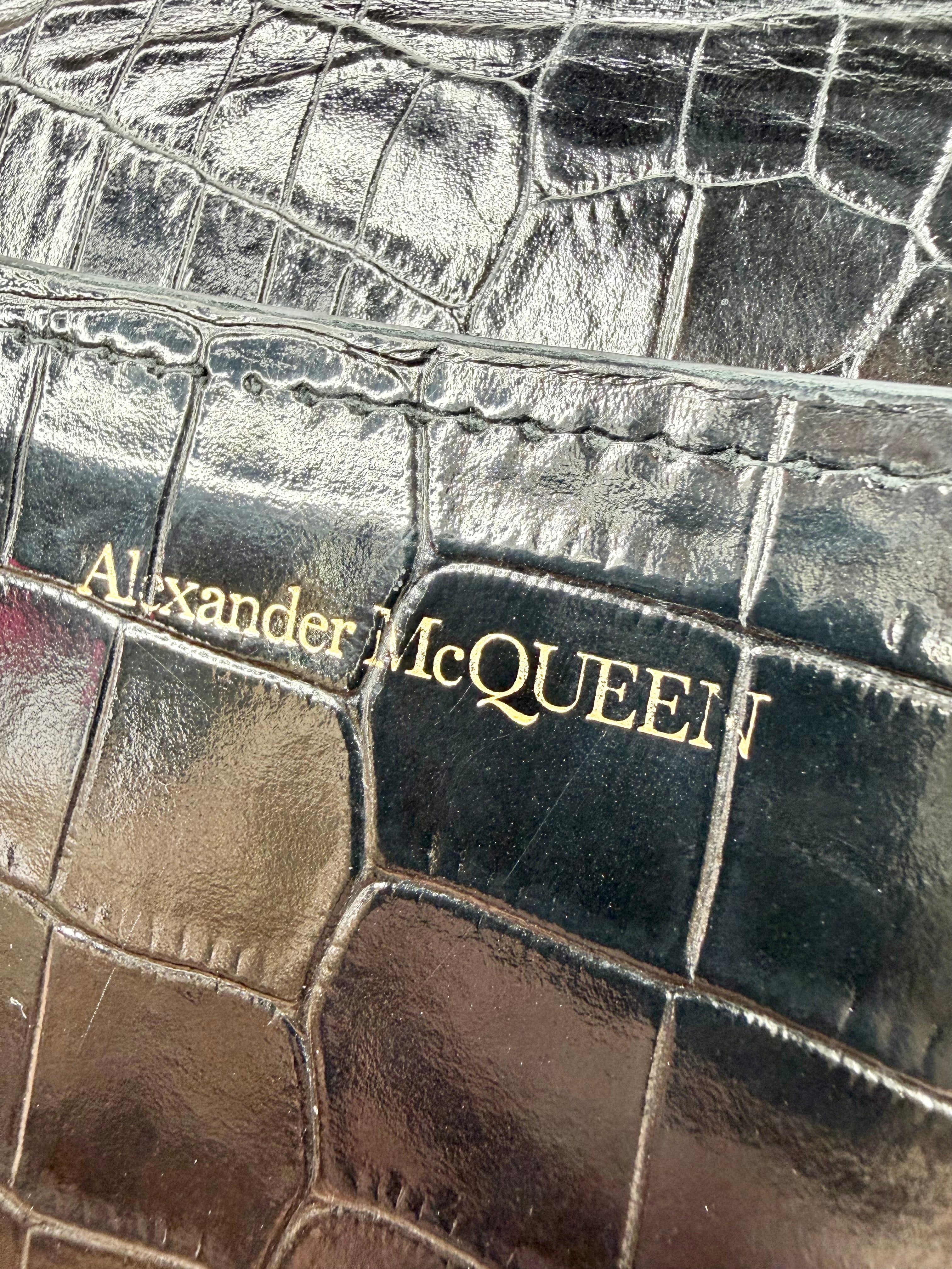 Alexander McQueen Black Croc Embossed 4 Ring Satchel