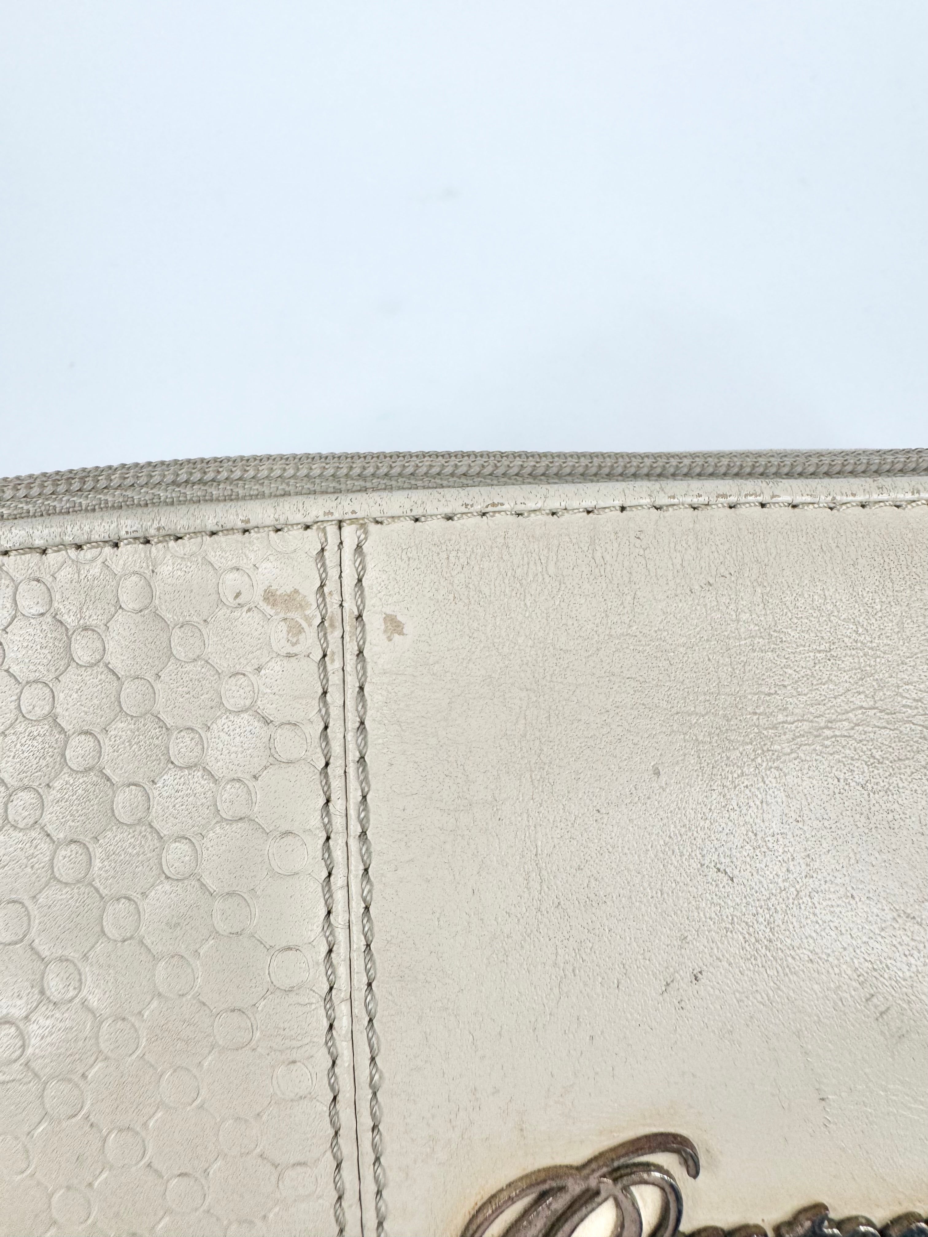 Oroton White Embossed Make Up Bag