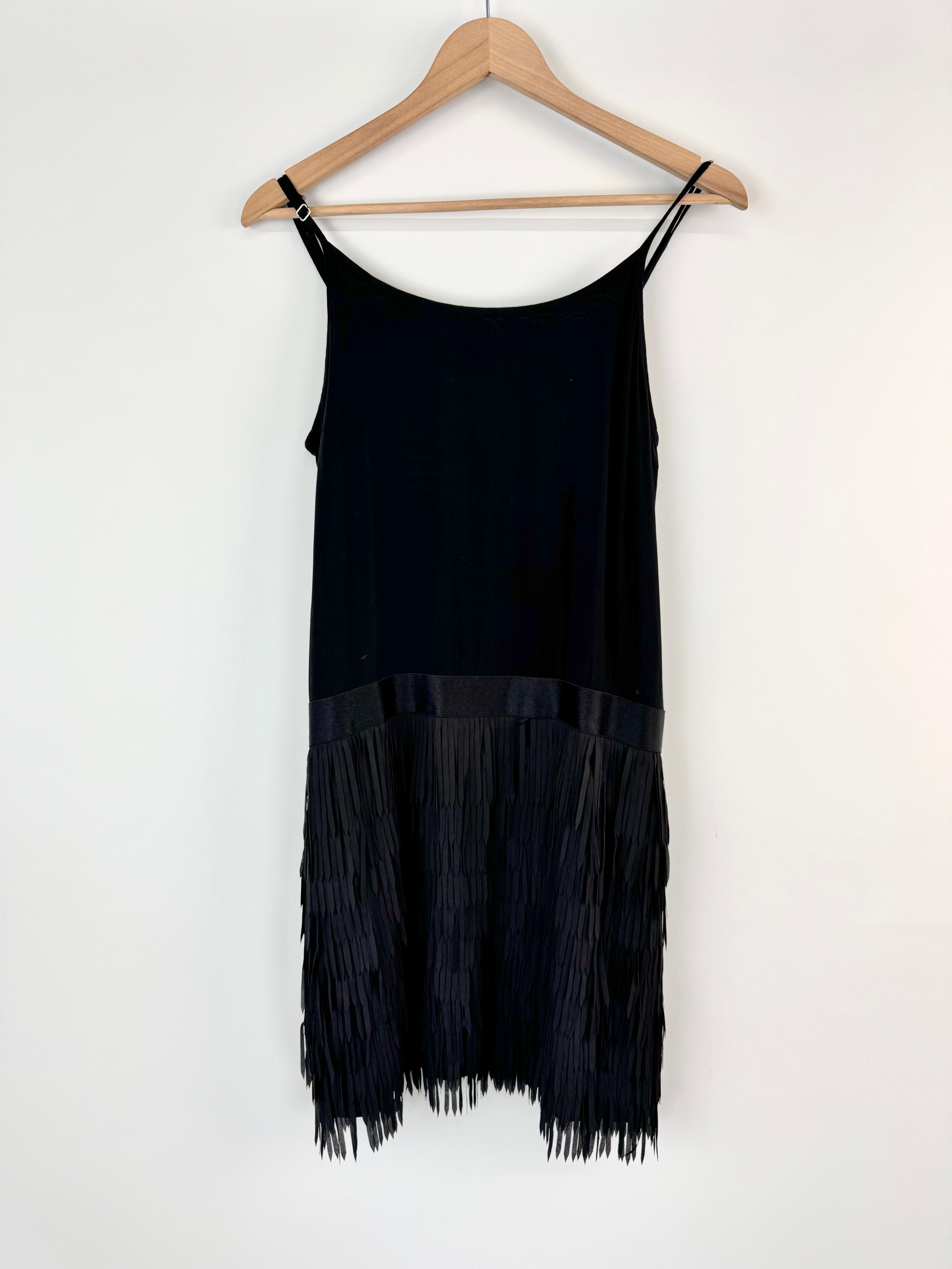 Flannel Black Strappy Fringed Hem Dress - AU10