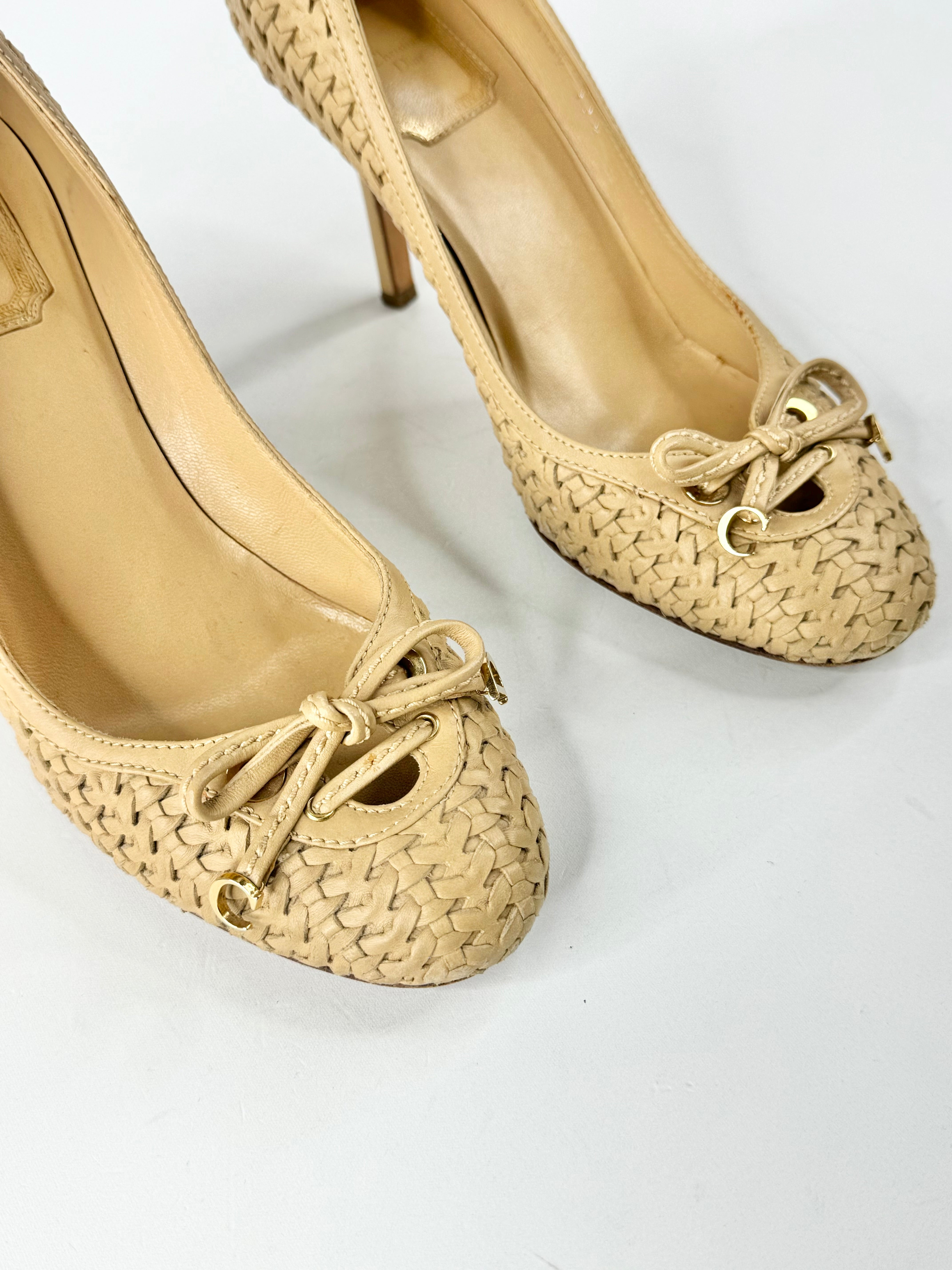 Christian Dior Wheaten Woven Stilettos - EU37.5