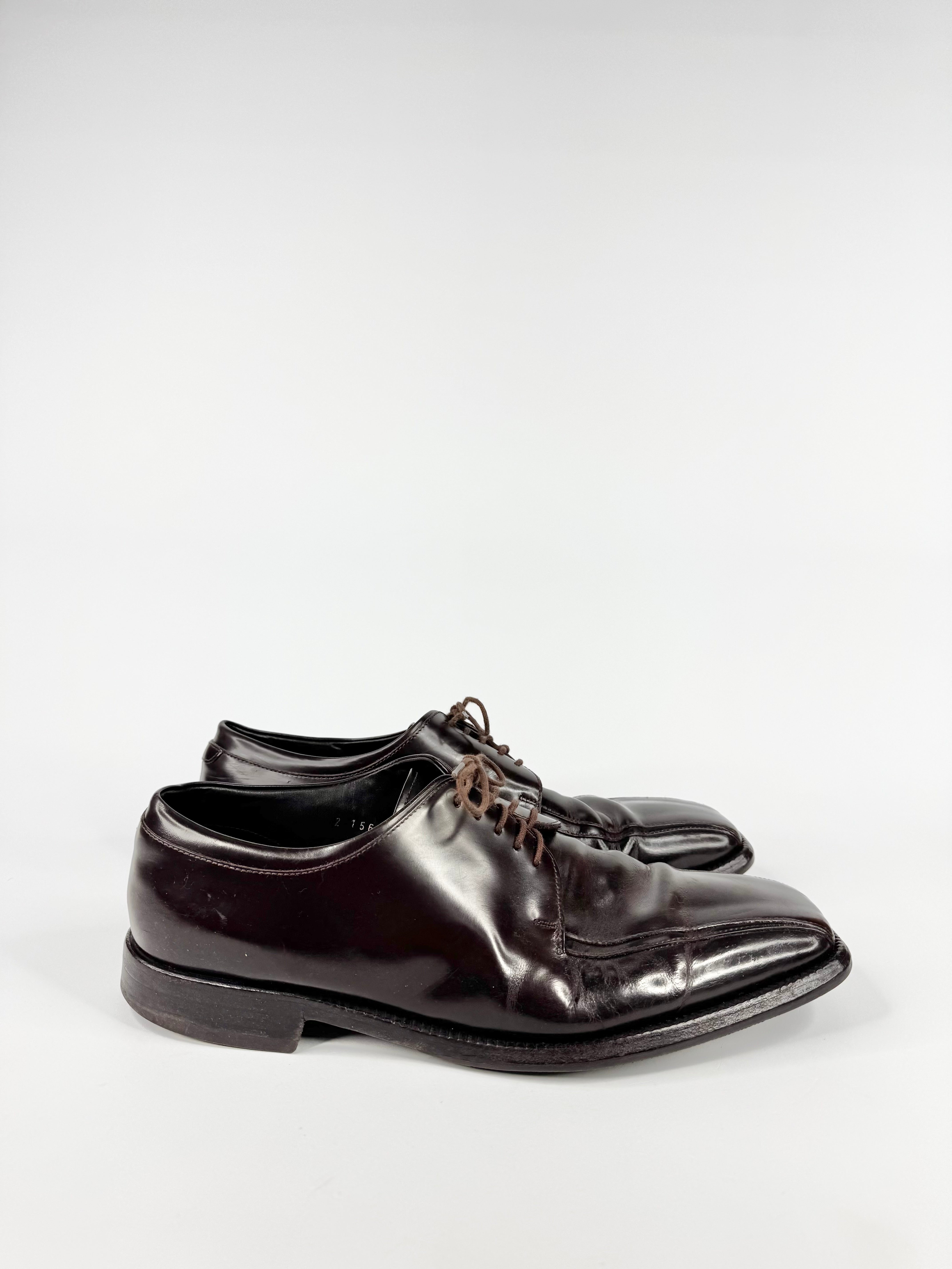 Dark Brown Square Tip Lace Up Leather Shoes - EU43