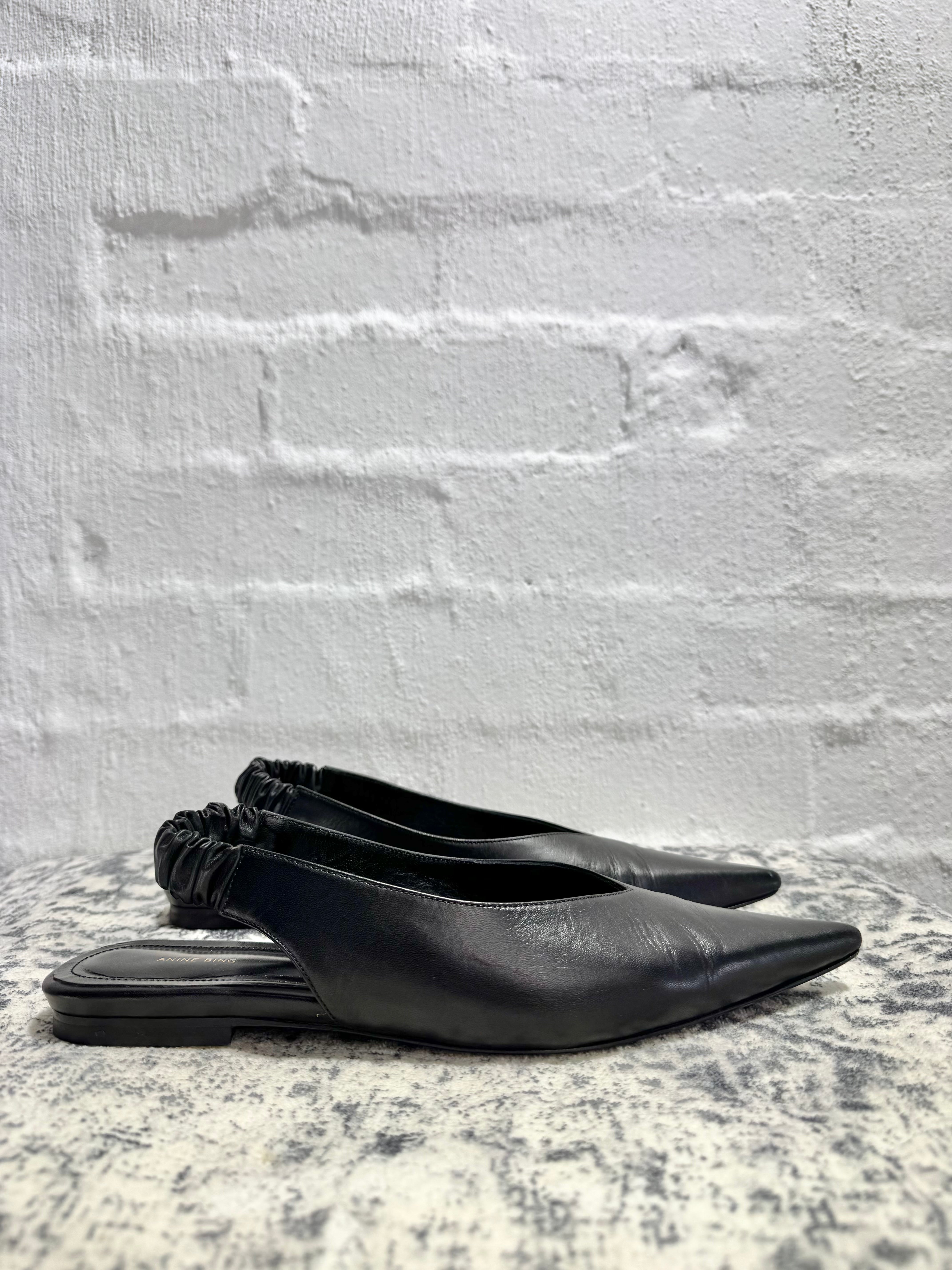 Anine Bing Black Pointed Toe Sling Backs - EU38