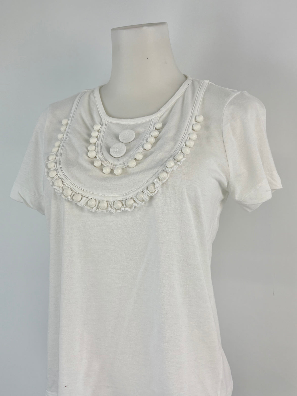 See By Chloé White Scoop-Neck Bead Detail Top - AU6/8