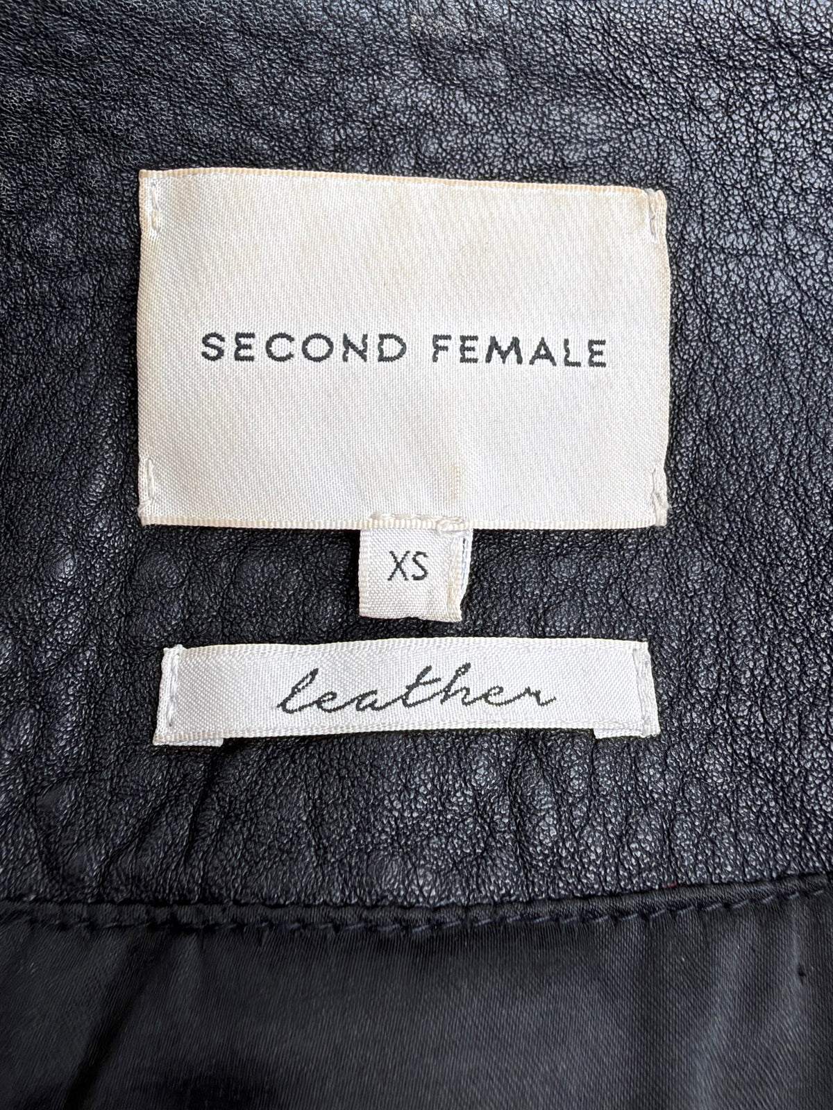 Second Female Black Grained Leather Biker Jacket - AU6