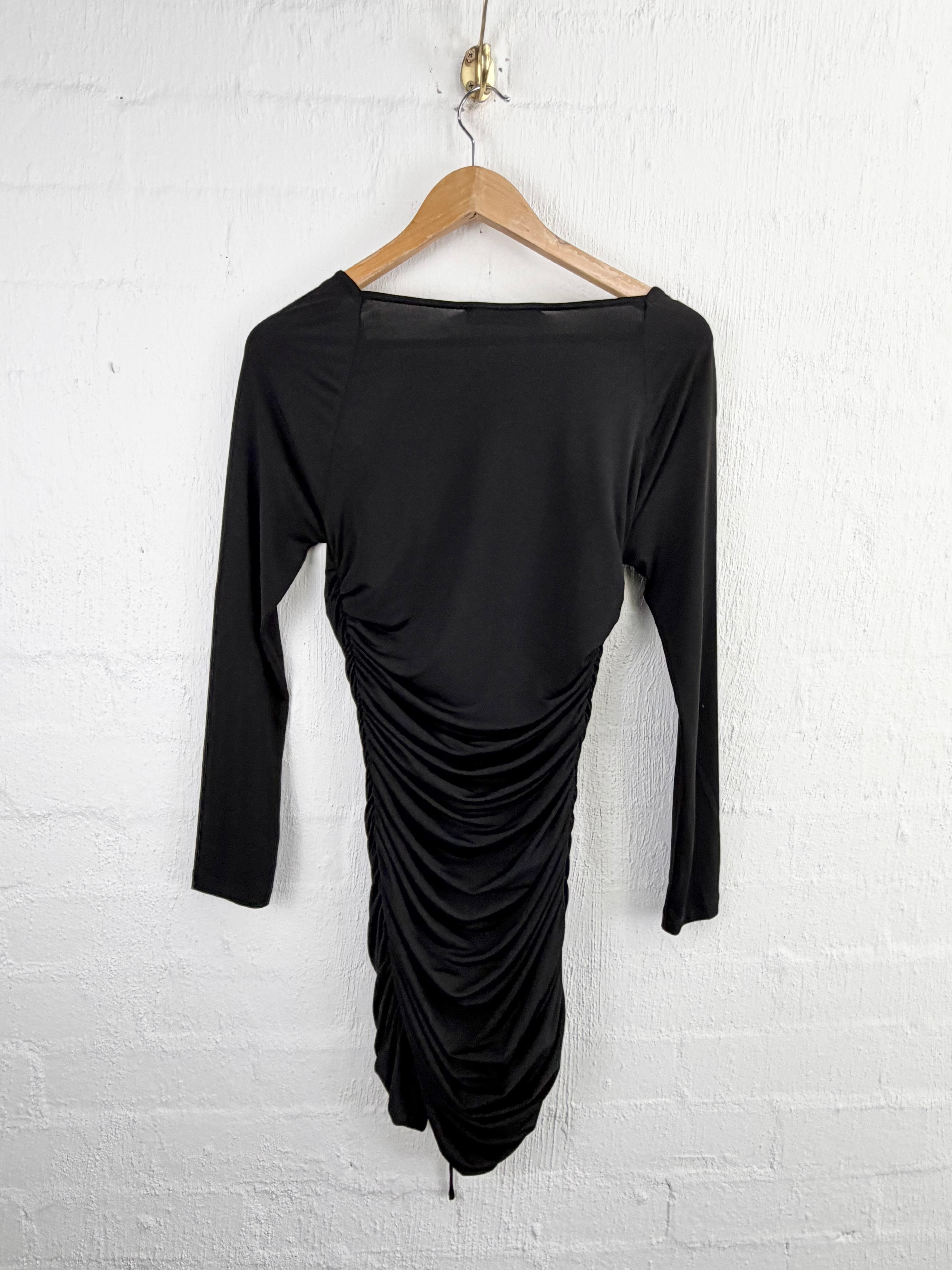 Venroy Black Ruched Drawstring Bodycon Dress - AU10/12