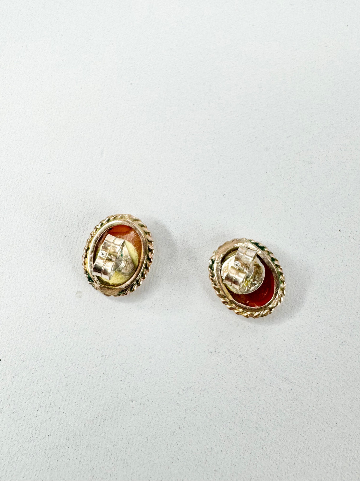 Vintage 9ct Rose Gold Cameo Studs with Silver Backings