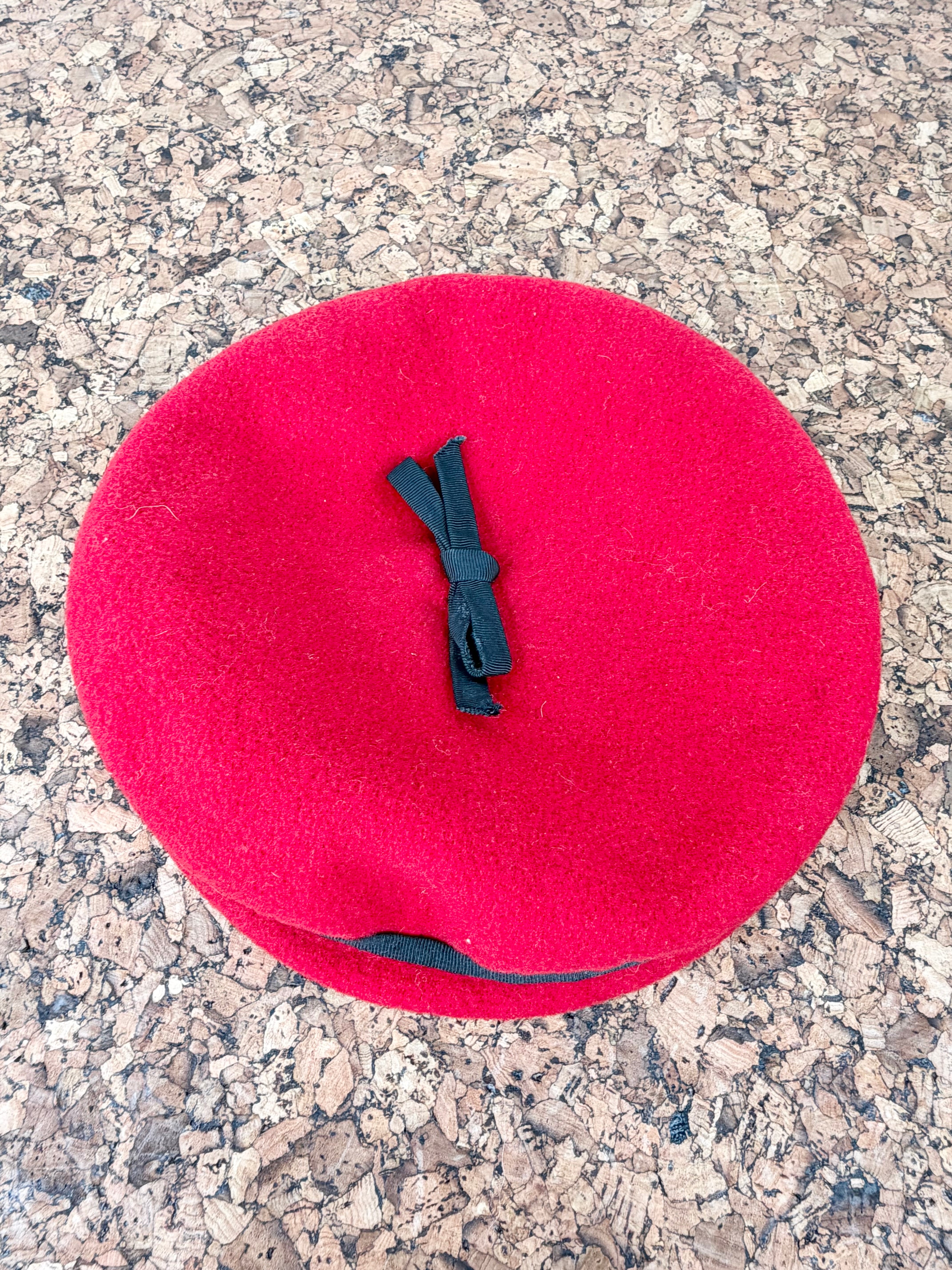 Vintage Jacques Pinturier Red & Black Trim Beret