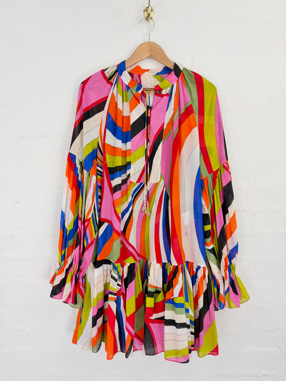 Emilio Pucci Pucci Kaleidoscopic Patterned Cotton Poet Sleeve Frill Dress - AU12