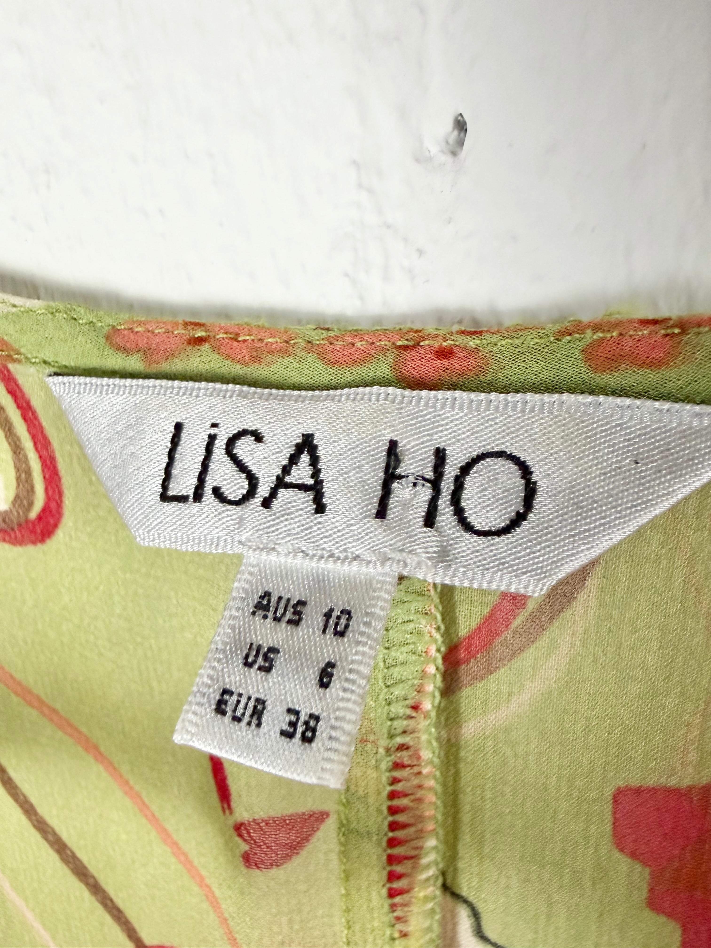 Lisa Ho Green Silk Ruched Midi Dress - AU10