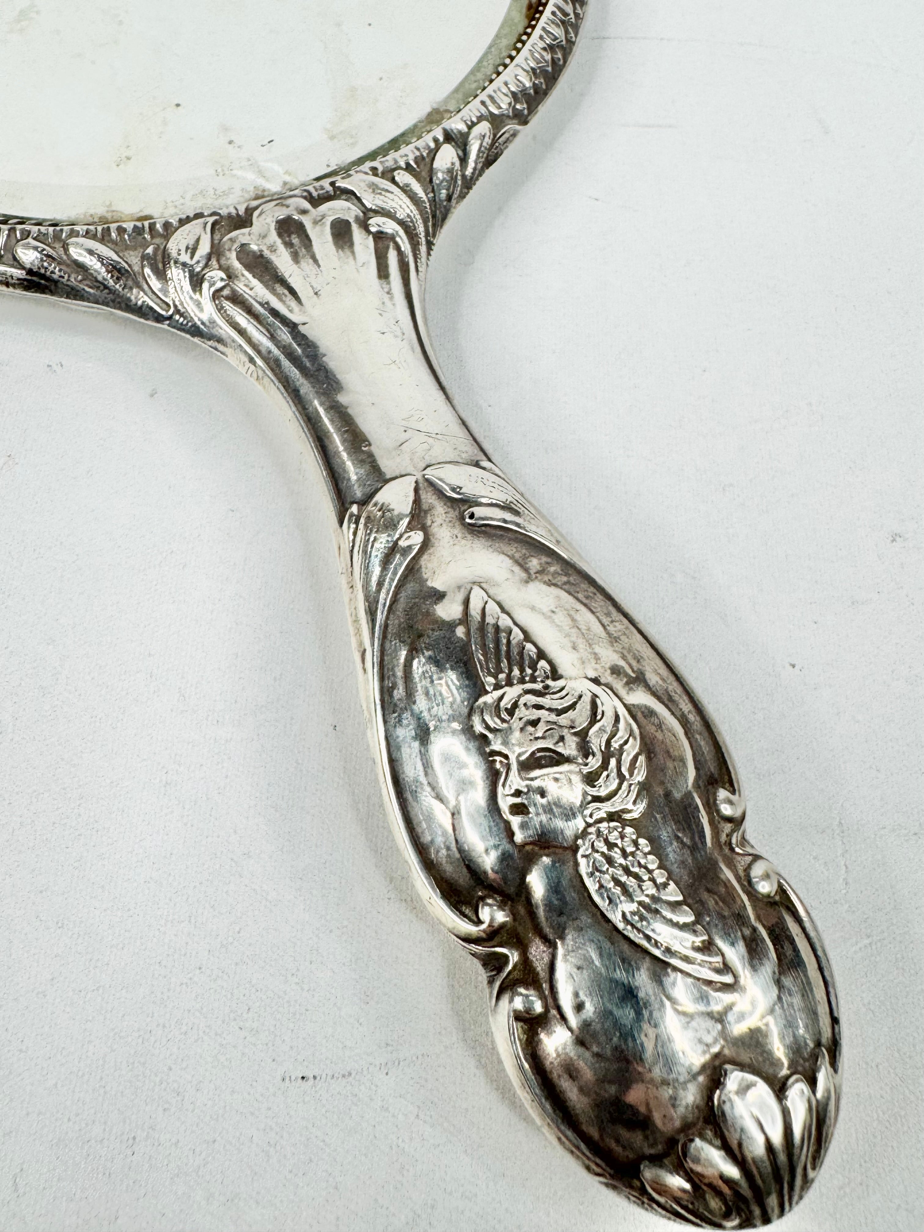 Antique 1900s Henry Mathews Handheld Silver Mirror