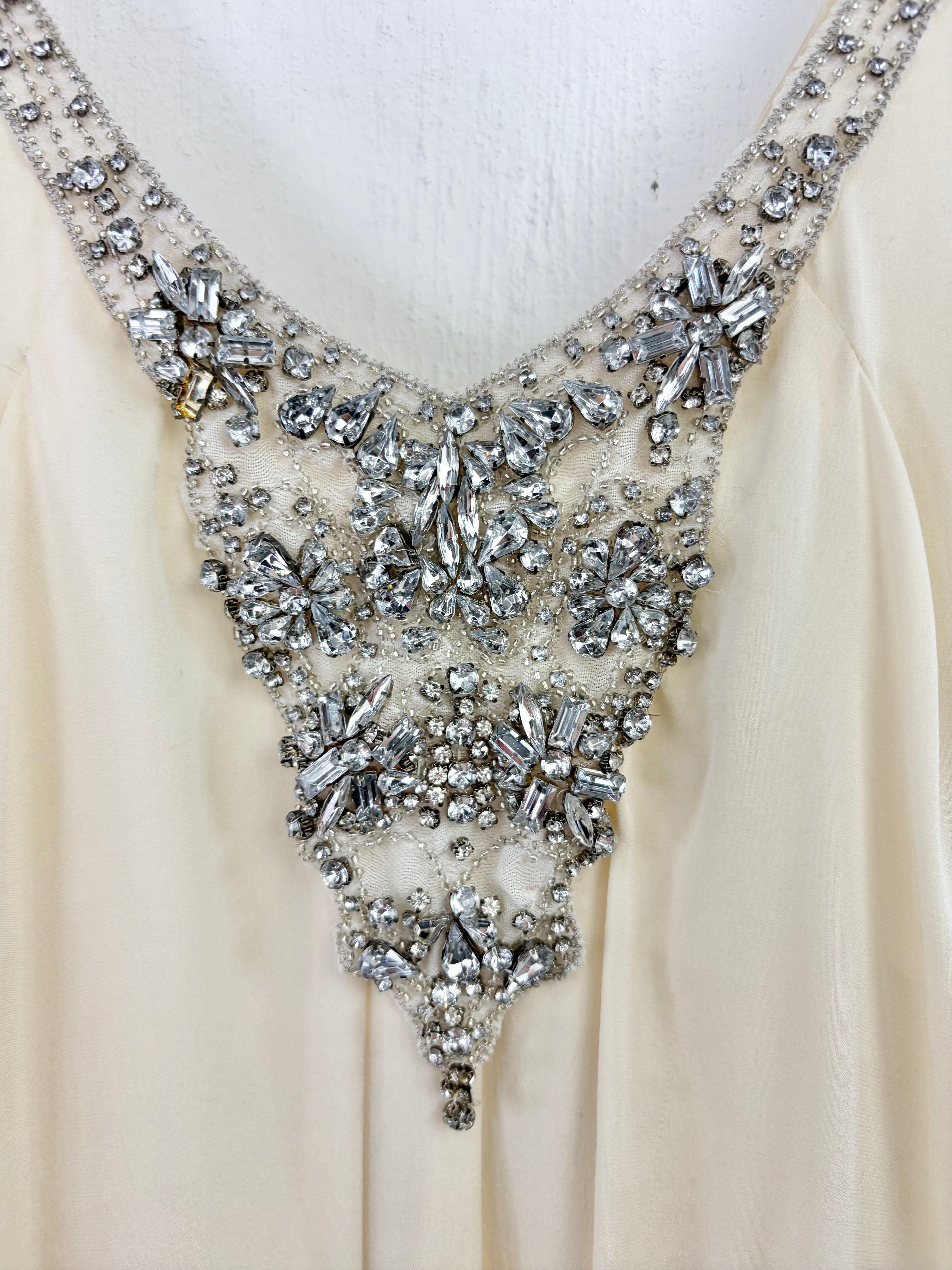 Thurley Cream Silk Cross Back Diamonte Trim Dress - AU10