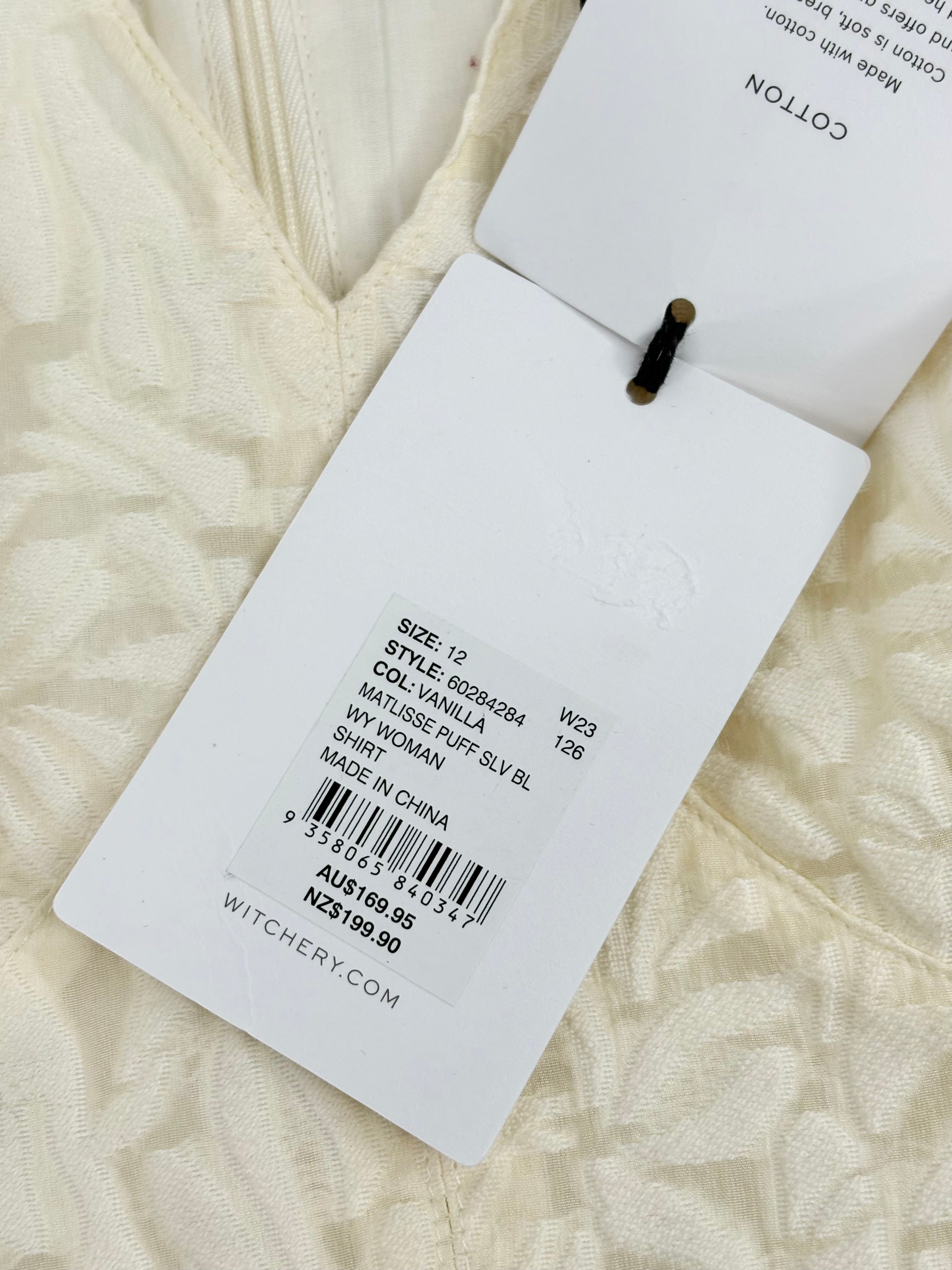 Witchery Vanilla 'Matlisse' Puff-Sleeve Blouse - AU12