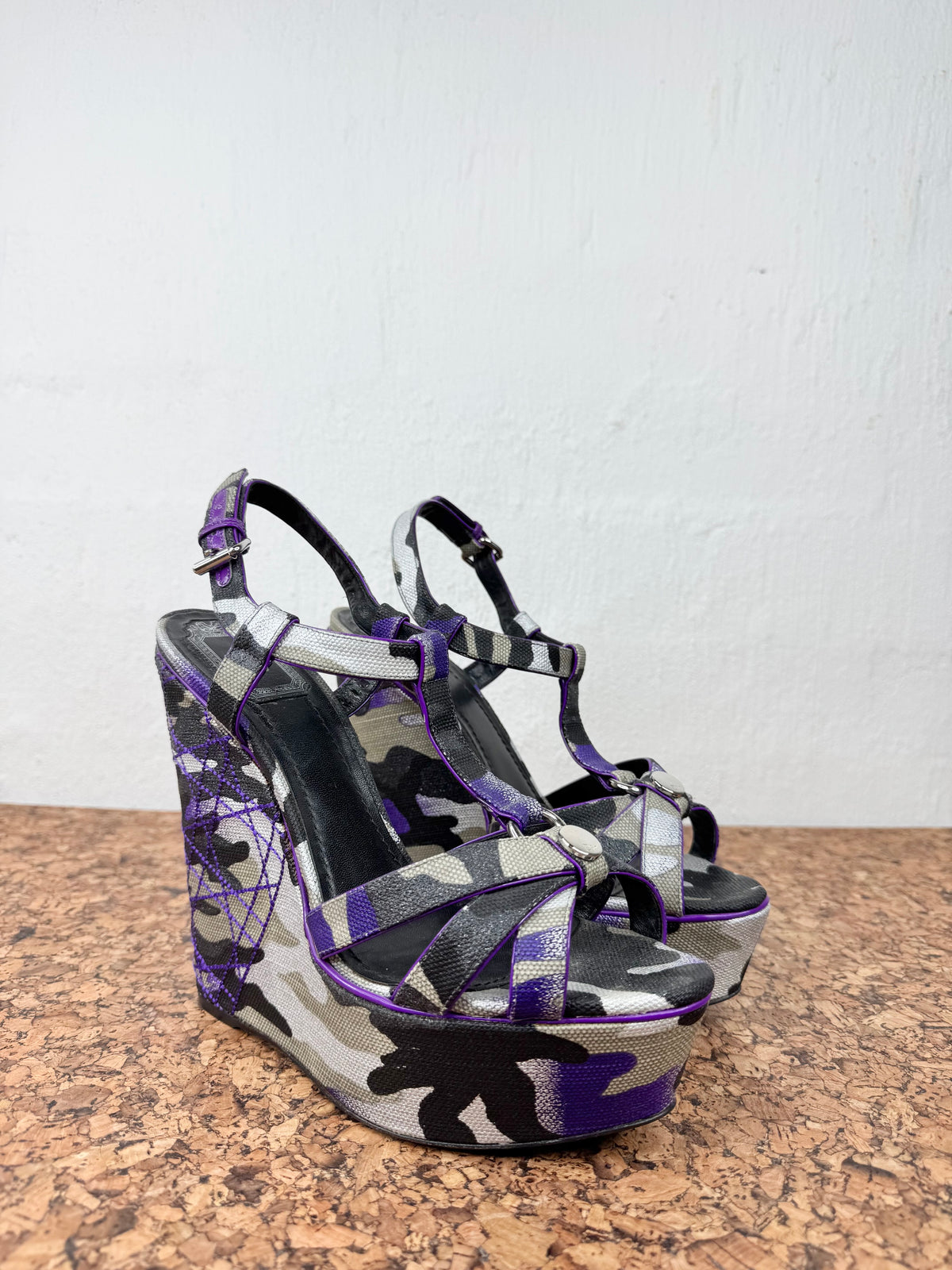 Christian Dior x Anselm Reyle Purple & Grey Strappy Platform Wedges - EU40
