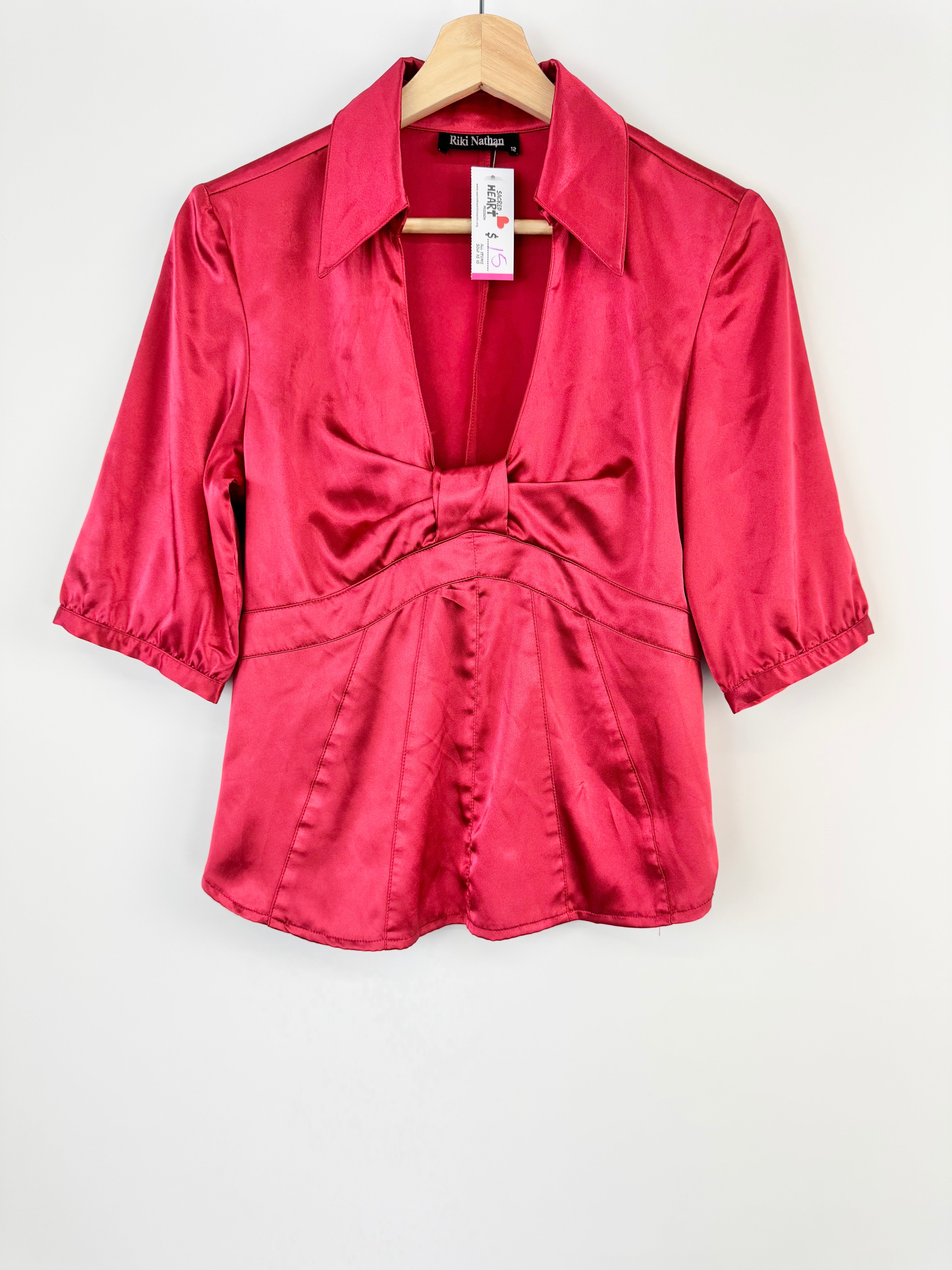 VINTAGE RIKI NATHAN RED SATIN TOP - AU12