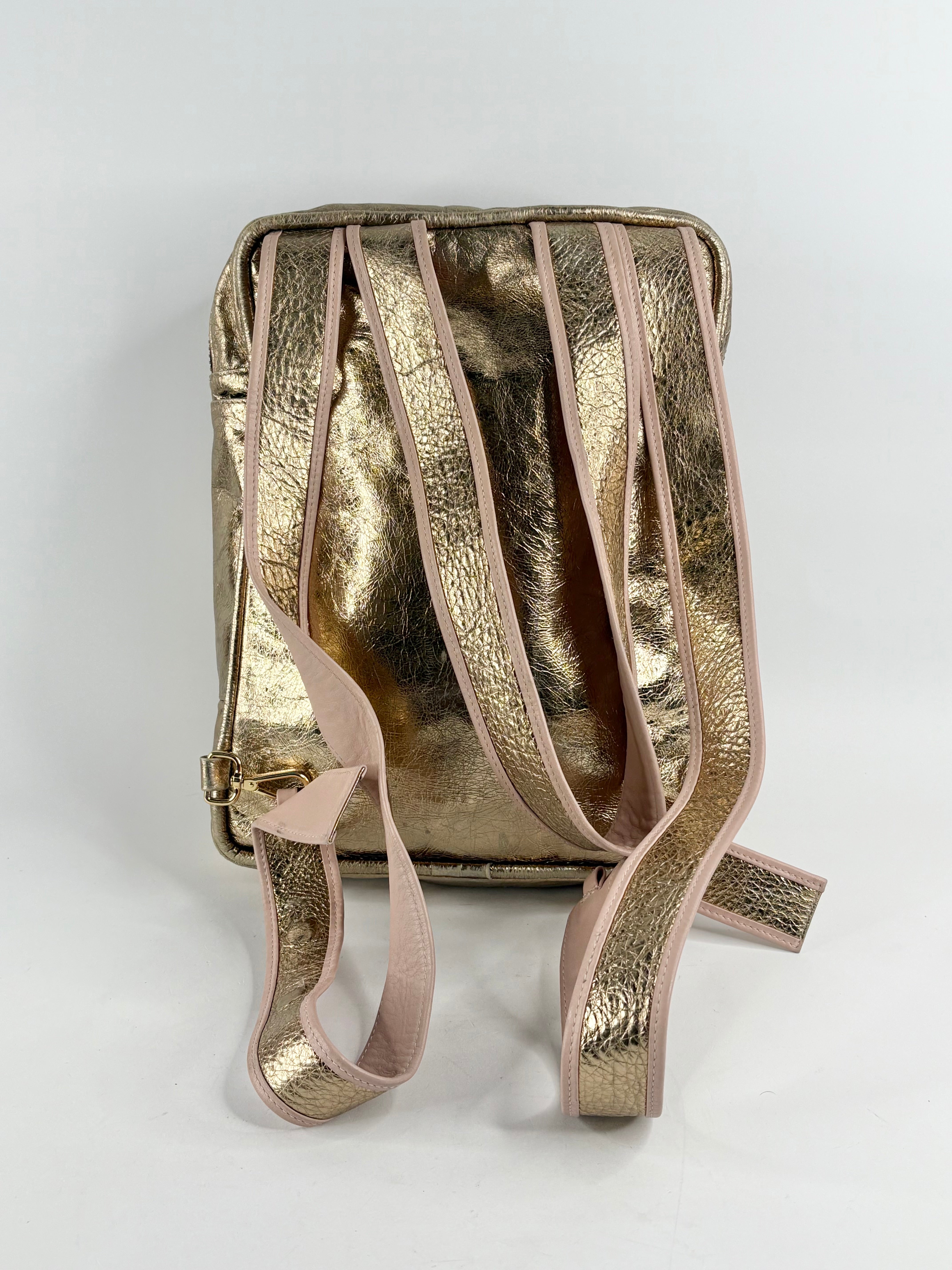 A-Esque Shiny Gold Leather Small Backpack