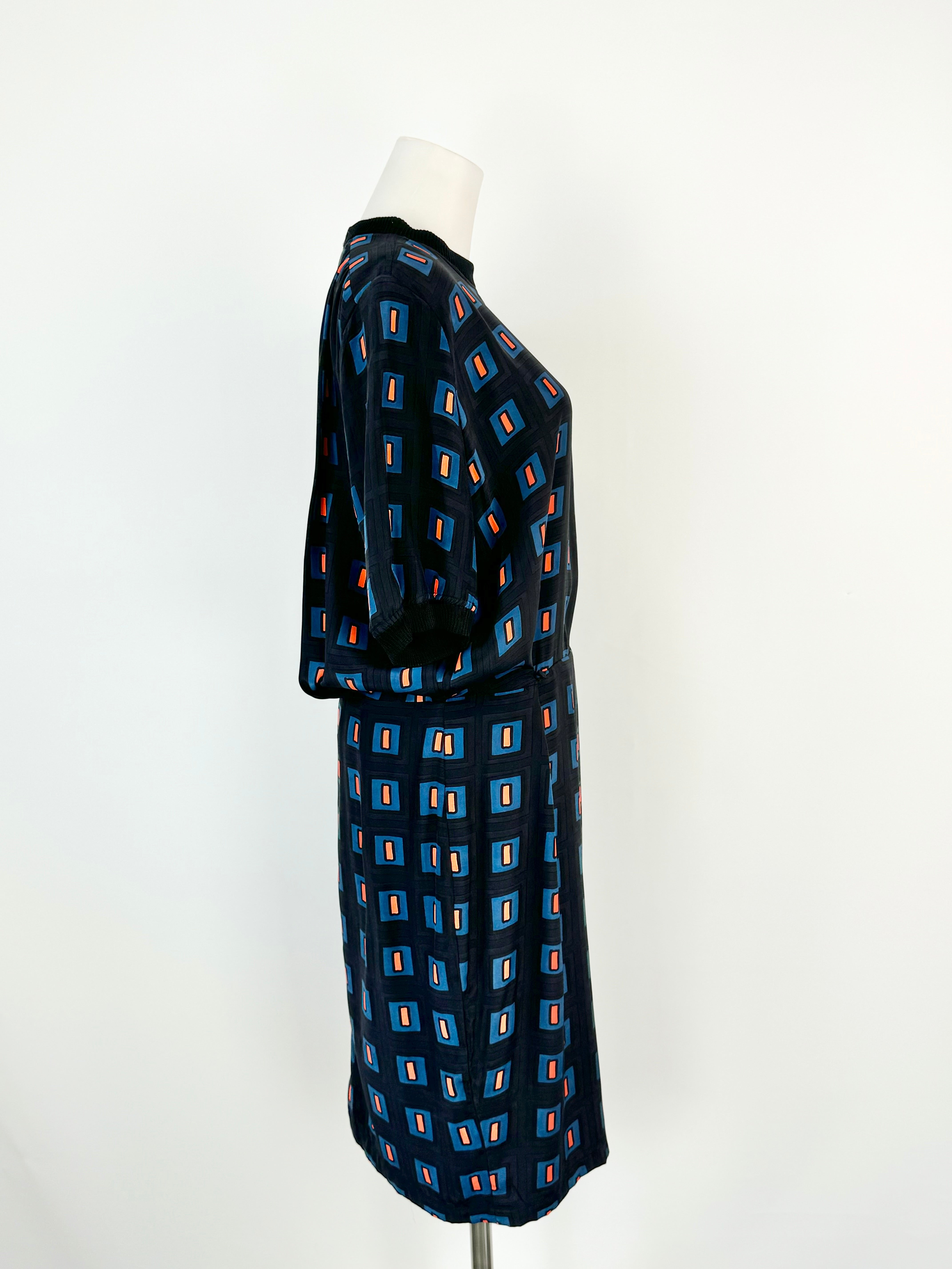 Folk Retro Pattern Silk Sheath Dress - AU8/10